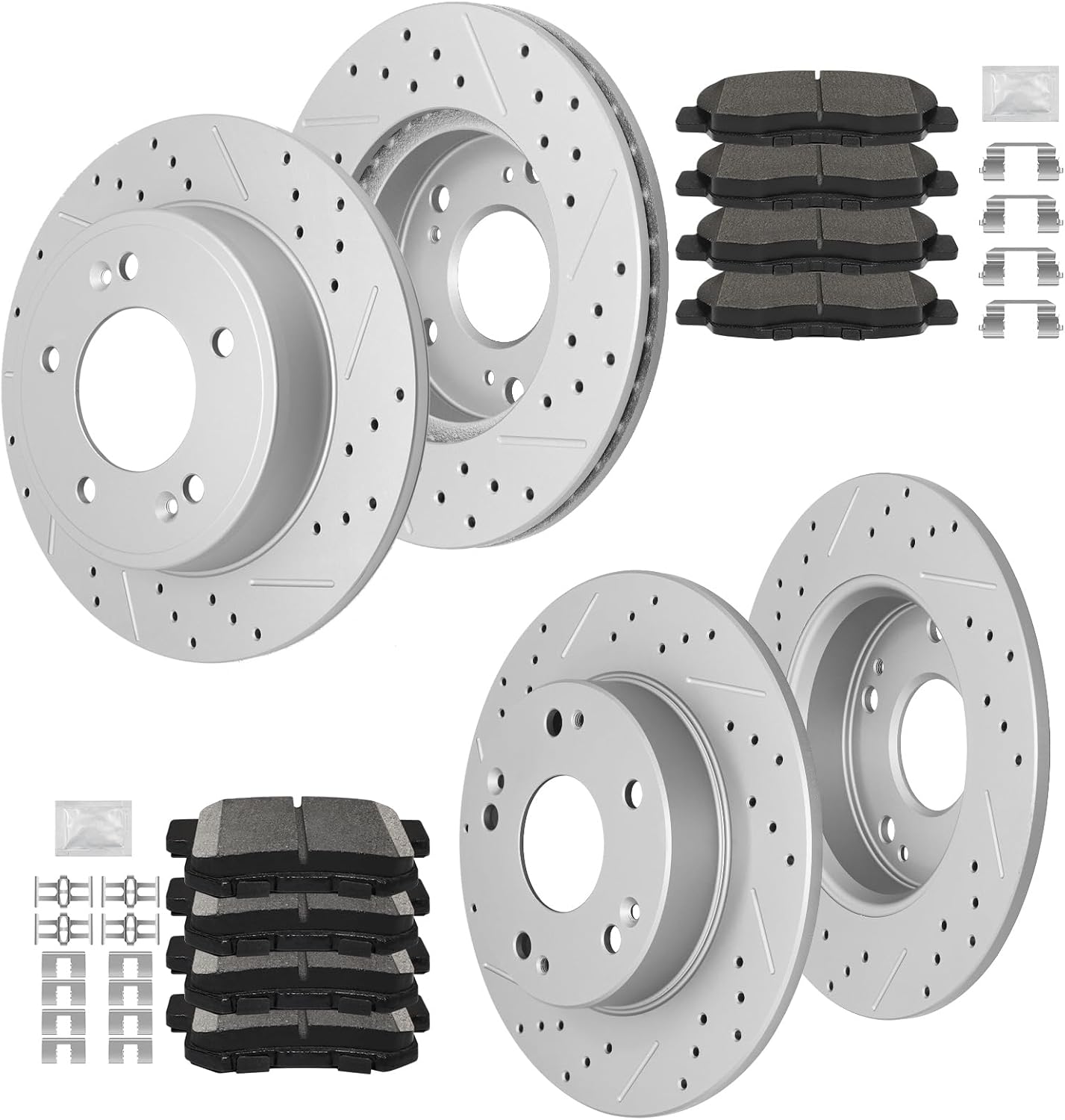 Front and Rear Brakes Pads and Rotors Kit, Ceramic Brake Pads and Drilled and Slotted Brake Rotors, Compatible With 2006 2007 2008 2009 2010 2011 Honda Civic