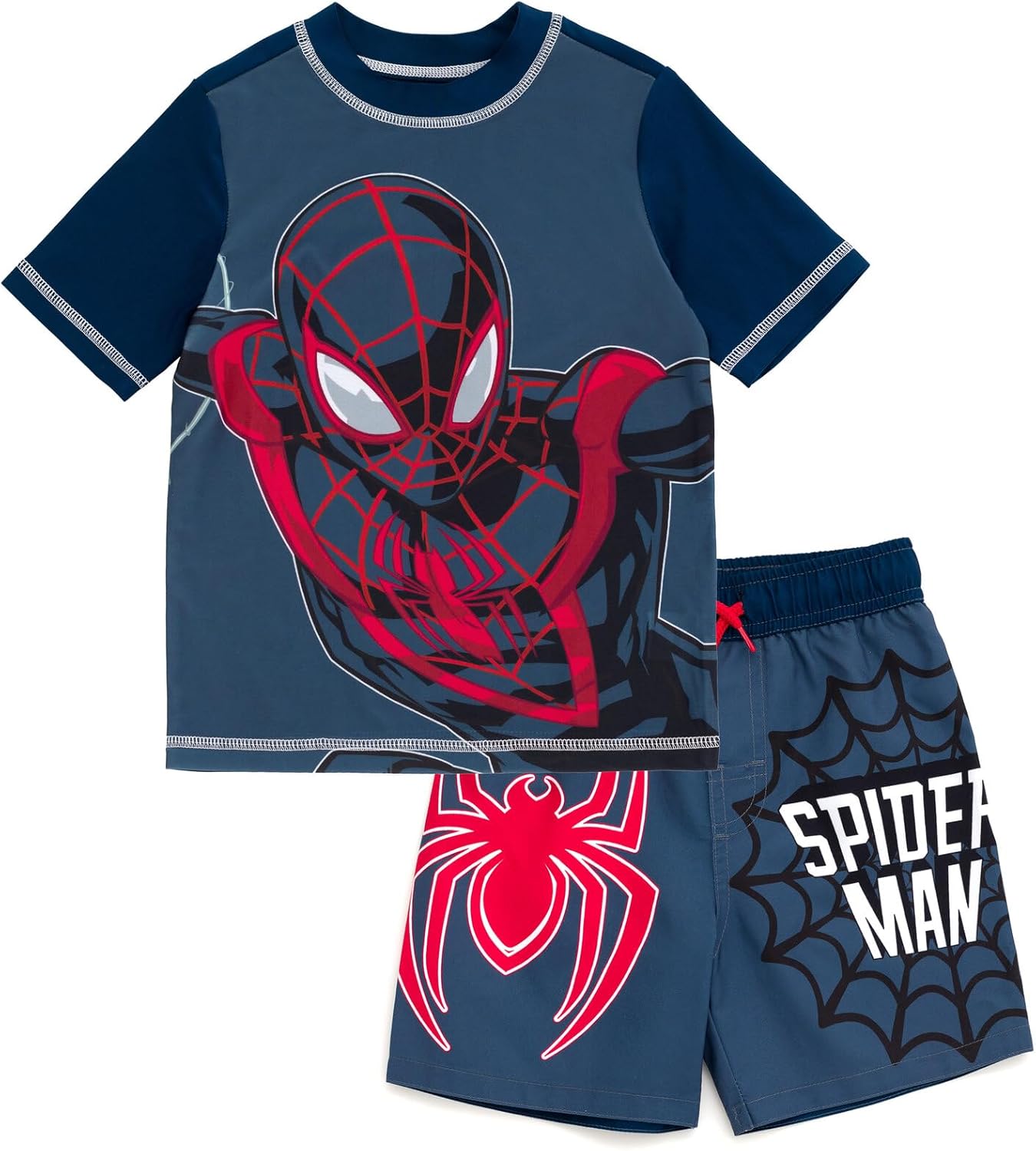 Marvel Raglan Rash Guard and Swim Trunks UPF 50+ Outfit Set Toddler to Big Kid Sizes (2T - 18-20)