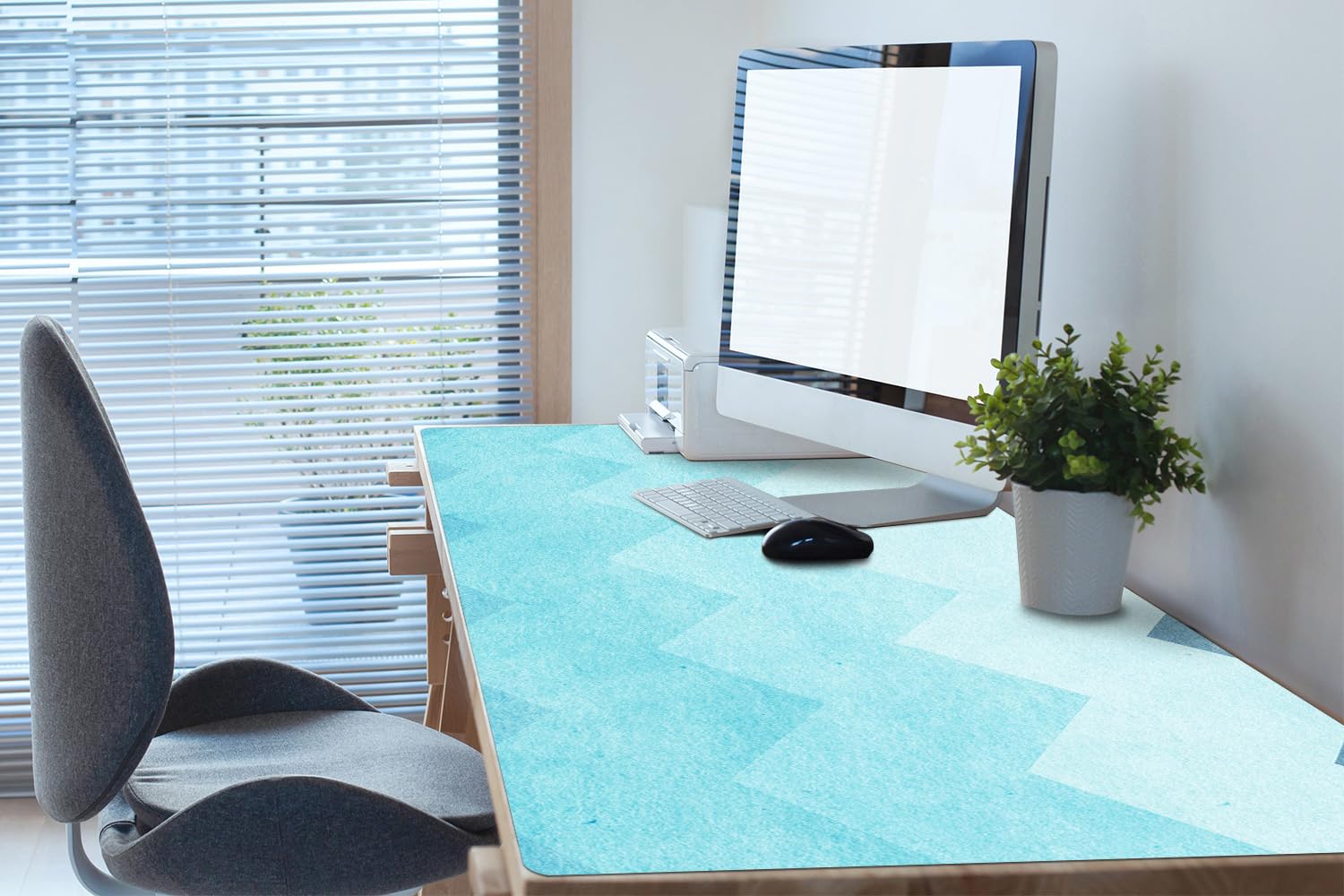 Sottomano da Scrivania 120x60 cm Superficie Protettiva per Ufficio e Casa in Vinile PVC Facile da Pulire Impermeabile Antiscivolo Protezione e Decorazione - Zigzag blu