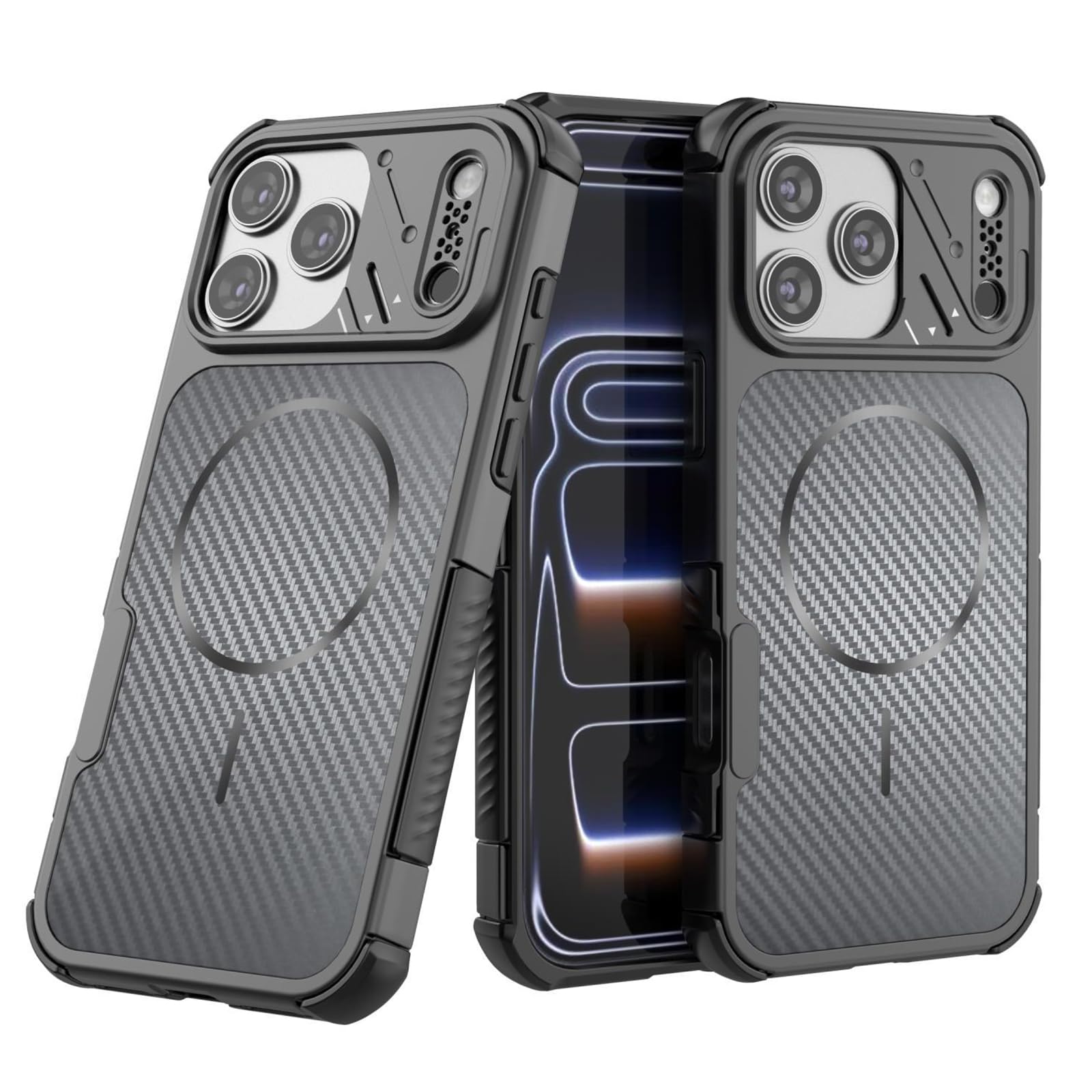 Sottile Custodia per iPhone 17 Pro Max/17 Pro/17, Fibra di Carbonio Modello | Magnetica Glassata Antiscivolo Fotocamera Protezione Cover Supporta Ricarica Wireless Telefono Caso