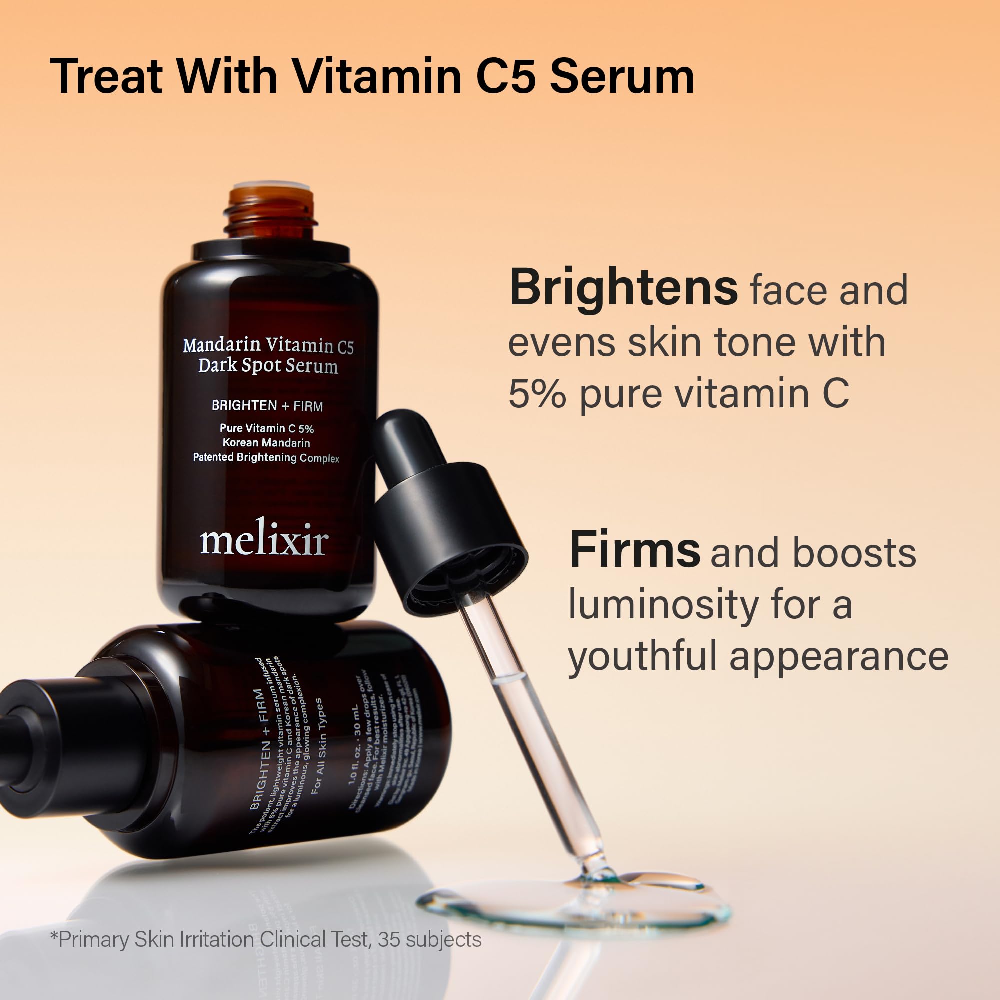 Melixir Mandarin Vitamin C5 Serum, Enhances Radiance with 5% Ascorbic Acid & Centella Asiatica, For Uneven Tone & Texture, Lightweight Anti-Aging Daily Serum, Korean Skincare (1.0 fl.oz./30ml)