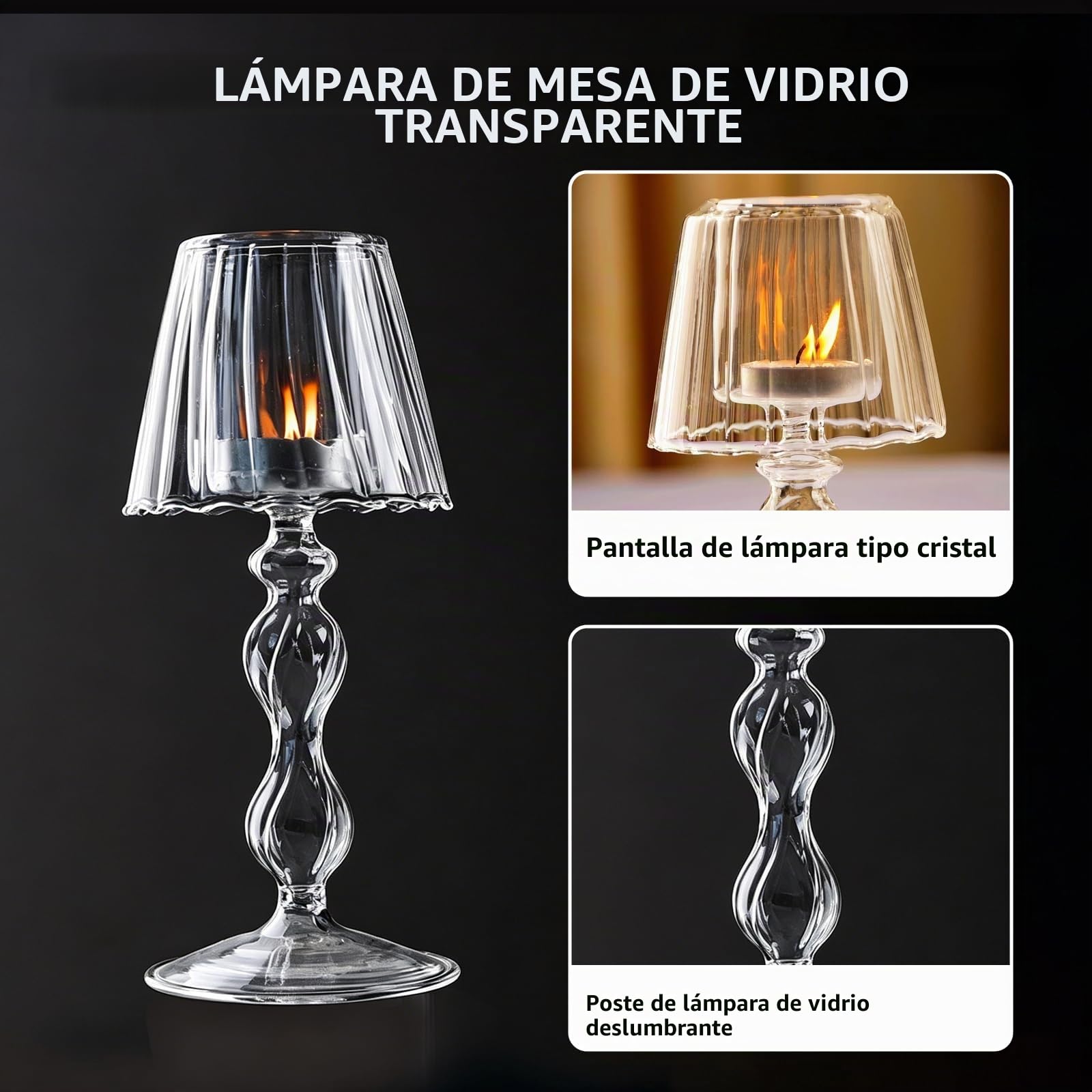 1 portavelas de Cristal Transparente con Forma de lámpara de Mesa 18,5 cm para Cena Fiesta hogar Mesa Fiestas decoración del hogar