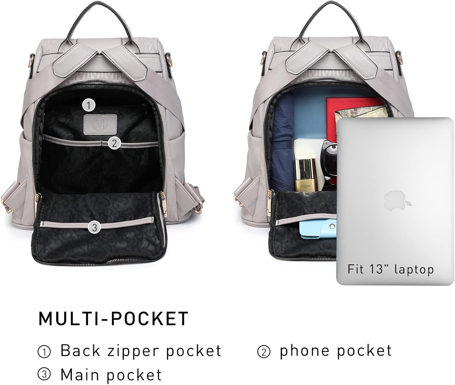 MKP COLLECTION Women Fashion Backpack Purse Multi Pockets Anti-Theft Rucksack Travel Shoulder Bag Handbag Set 2pcs - Image 5