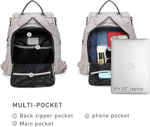 Vista 5 de MKP - Mochila a la moda para mujer, con múltiples bolsillos, antirrobo, mochila de viaje, escuela, bolsa de hombro de mano, 11.8"L x 5.5"W x 14"H