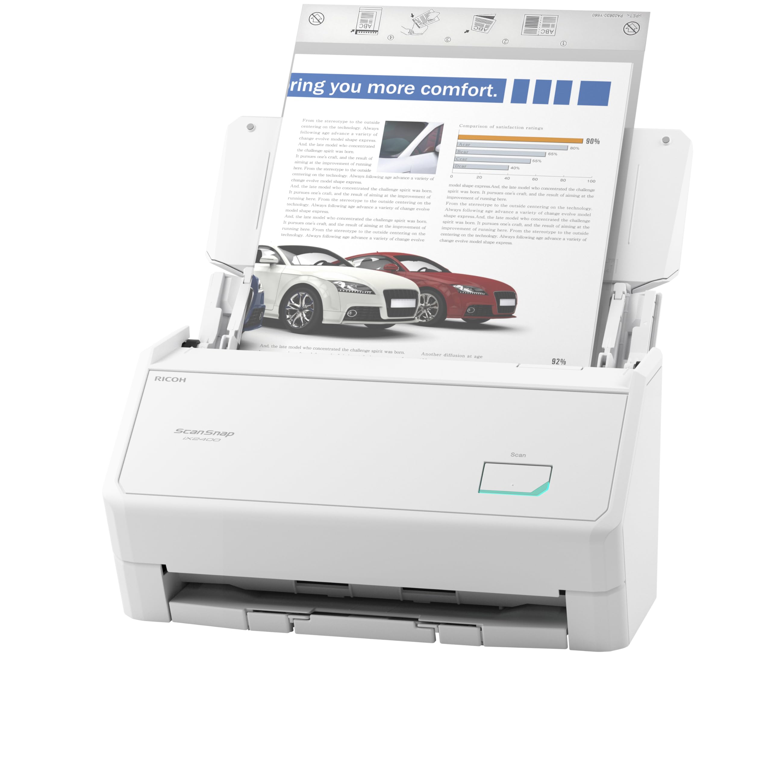 ScanSnap iX2400 A4 Document Scanner (White) – Includes Kofax Power PDF 4.0 Software – 45ppm Duplex, Automatic Document Feeder, USB 3.2, High-Resolution Office Scanner
