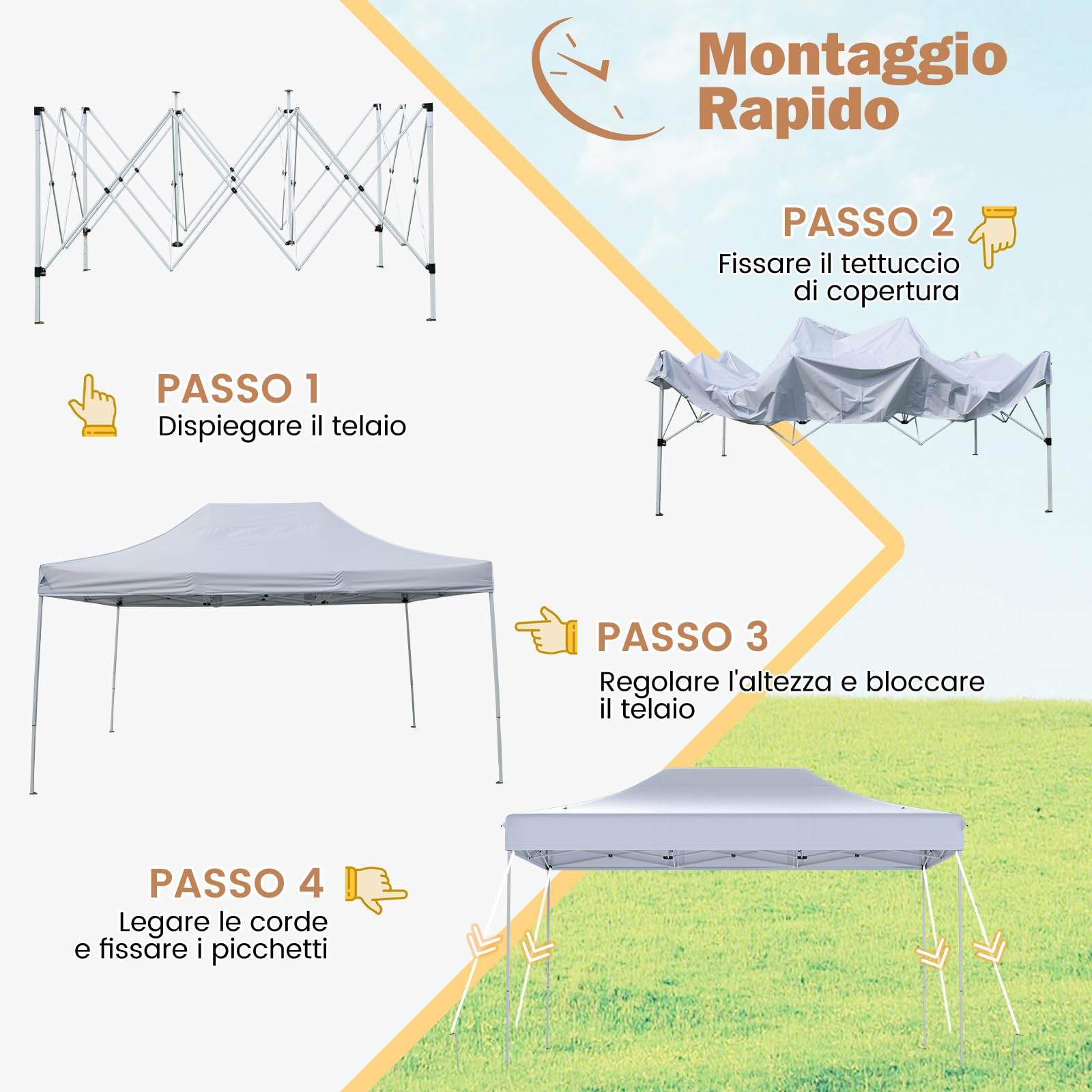 COSTWAY Gazebo Pop-up Pieghevole 3 x 4,5 m, Gazebo da Giardino Impermeabile Altezza Regolabile con Fori di Drenaggio, Tenda da Giardino Antivento con Borsa di Trasporto a Ruote (Bianco)