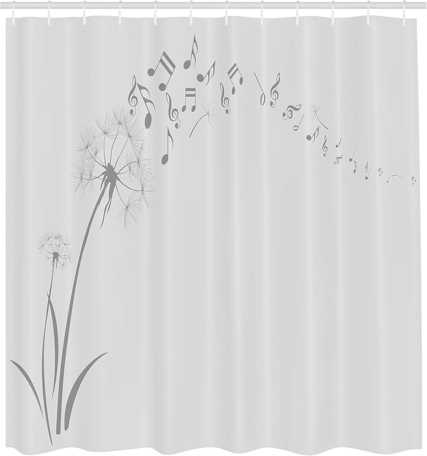 Ambesonne Music Shower Curtain, Flying Dandelions Notes Summer Spring Meadow Silhouette Softness Simple Print, Cloth Fabric Bathroom Decor Set with Hooks, 69" W x 70" L, Pale Grey