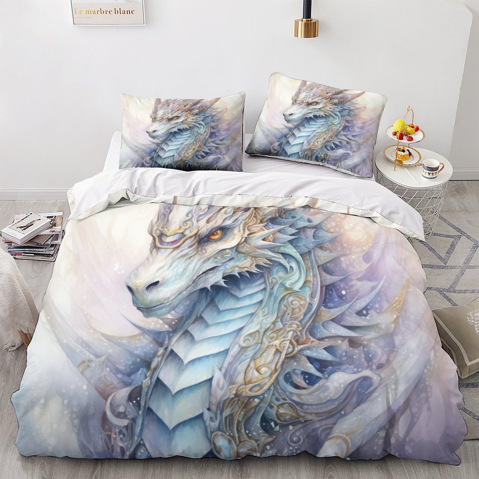 Opsrey Dragon-1 Dragon Lovingly Quilt Cover Set Hidden Zipper Dragon King Duvet Cover Set With Pillowcases Bedding Set Soft Microfiber Comforter Cover Various Sizes For Kids Adults Double（200X200cm）