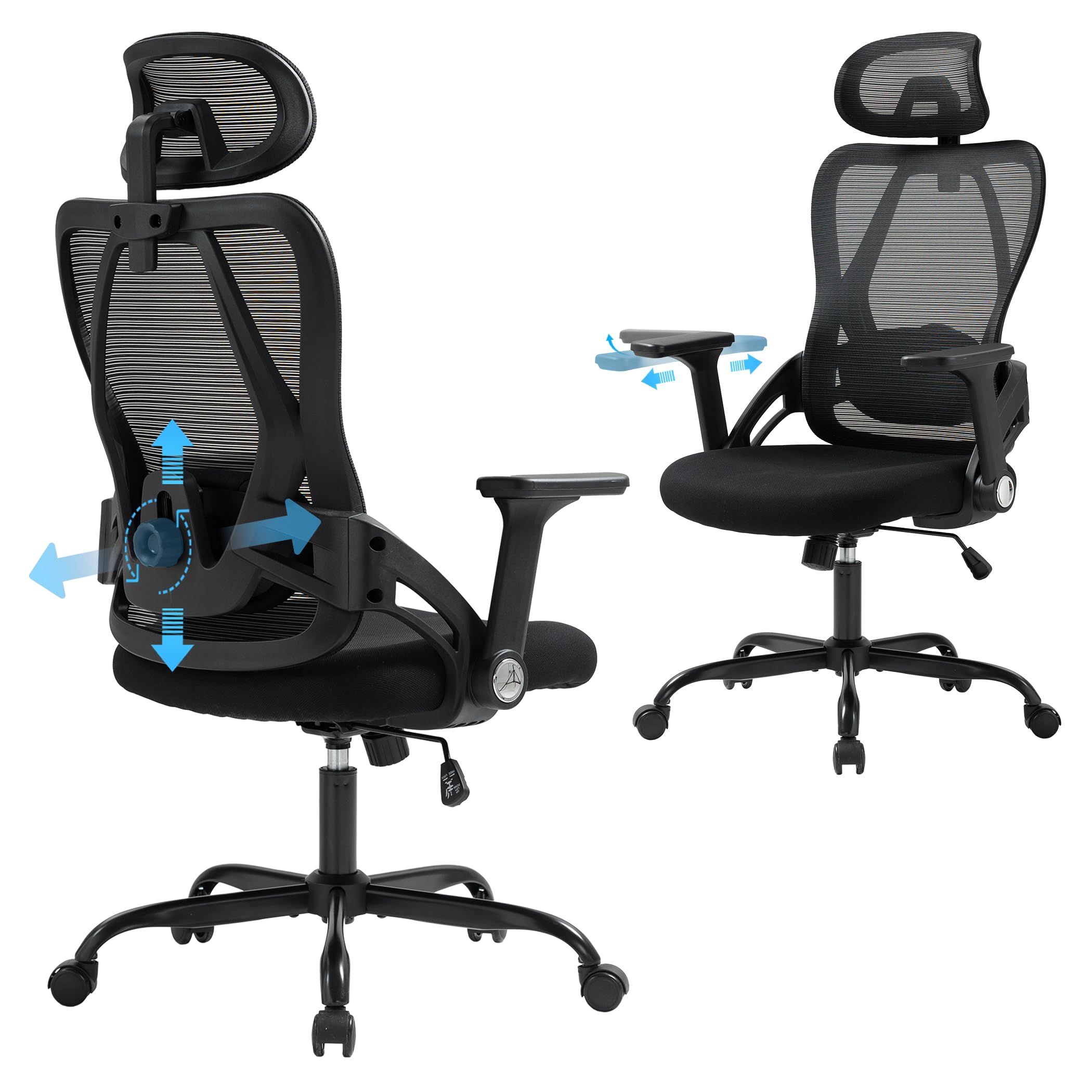 Silla de oficina ergonómica, silla de escritorio de 150 kg para personas pesadas, sillas de escritorio de malla en forma de S, silla de oficina con reposacabezas ajustable, soporte lumbar