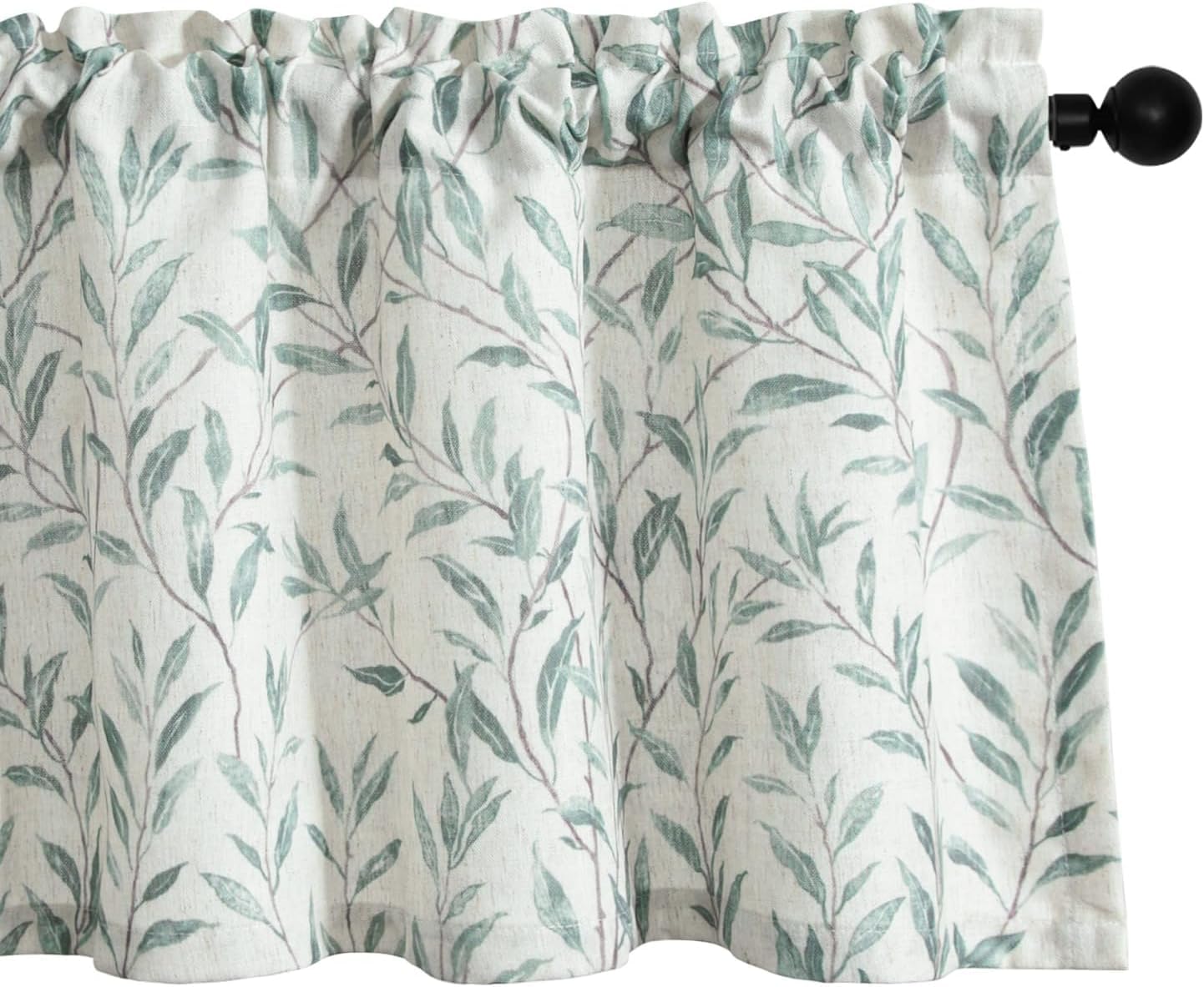 VOGOL Linen Textured Kitchen Curtains Valances, Blue Leaves Print View Reducing Drapery for Cafe Office Bathroom, Bundle with Rod Pocket Tier Curtains, 42 x 18 & 30 x 30