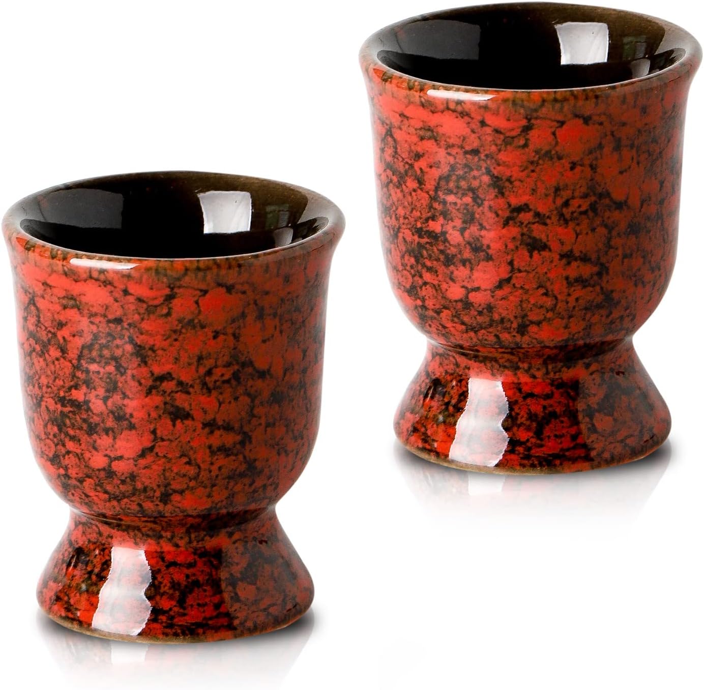 Hasense Ceramic Egg Cups for Soft Boiled Eggs, Porcelain Egg Stand Holders for Hard Boiled Eggs for Breakfast Time, Set of 2, Red