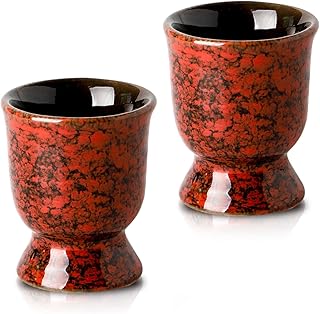 Hasense Ceramic Egg Cups for Soft Boiled Eggs, Porcelain Egg Stand Holders for Hard Boiled Eggs for Breakfast Time, Set of 2, Red