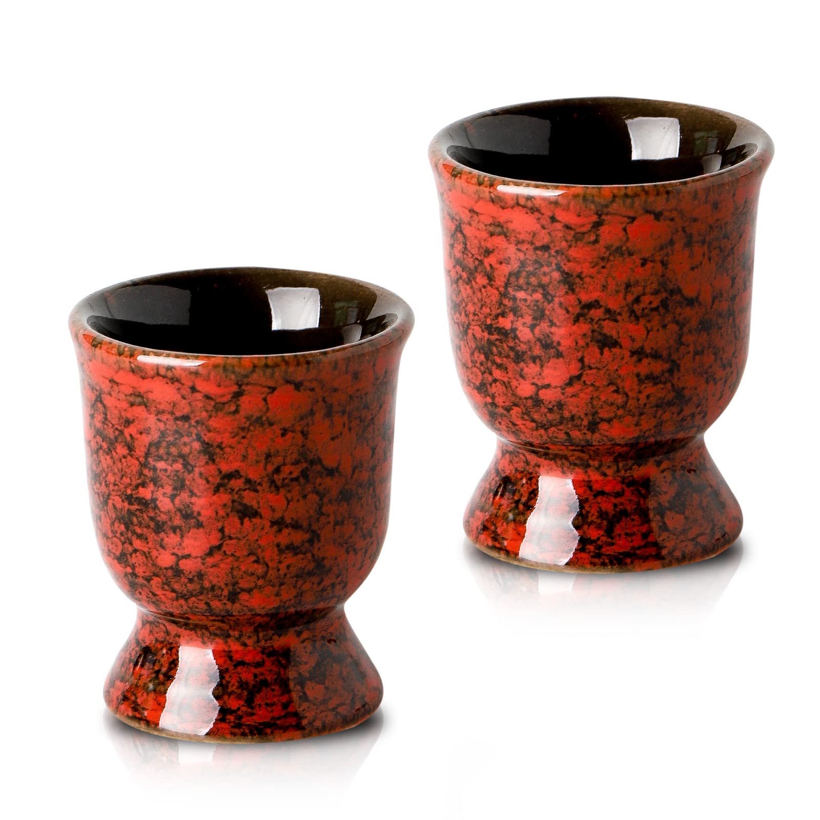 Hasense Ceramic Egg Cups for Soft Boiled Eggs, Porcelain Egg Stand Holders for Hard Boiled Eggs for Breakfast Time, Set of 2, Red