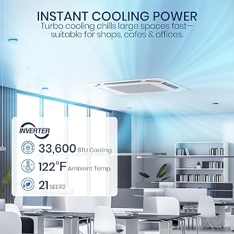 TOSOT 34,000 BTU 21 SEER2 Ceiling Cassette Mini Split, Ductless Air Conditioner with Inverter Compressor, Up to 1,071 CFM Airflow, 230V, 3 Ton, for Light Commercial & Residential Use, Cosmo Series