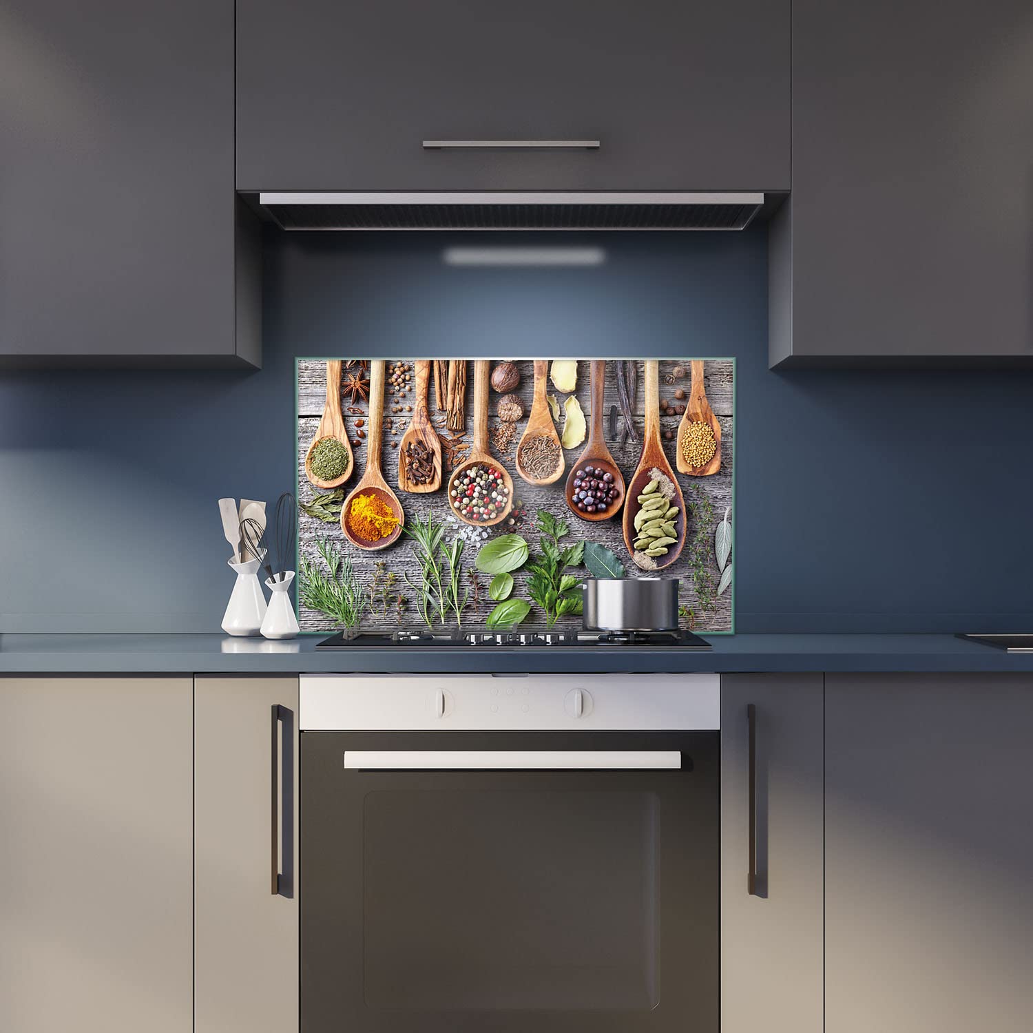 decorwelt | Herdabdeckplatte 80x52 cm 1-Teilig Gewürze Grün Braun Ceranfeld Universal Spritzschutz Glas Deko Elektroherd Induktion für Kochplatten Herdschutz Schneidebrett Sicherheitsglas