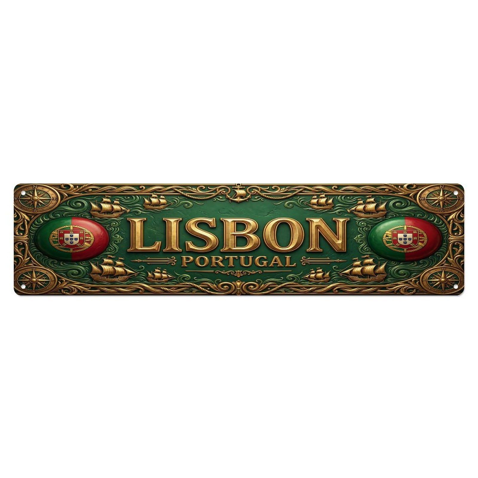 Olhnbad 4X16inch(10X40cm) Vintage Lisbon Portugal Flag Pattern Metal Tin Sign
