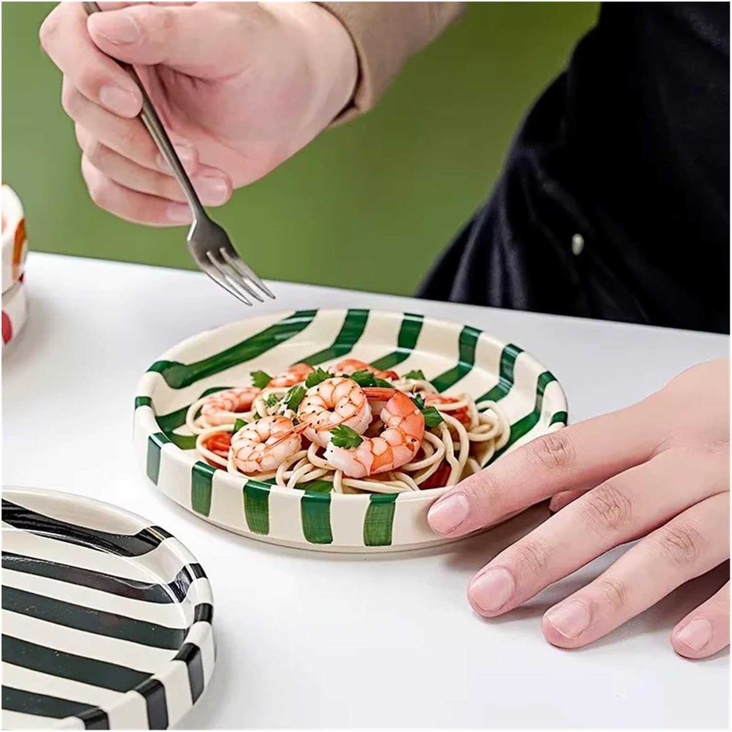 Colorful Ceramic 6inch Striped Plates – Handcrafted Dinnerware For Kitchen, Home Decor, Dessert, Salad, Party Use(Orange)