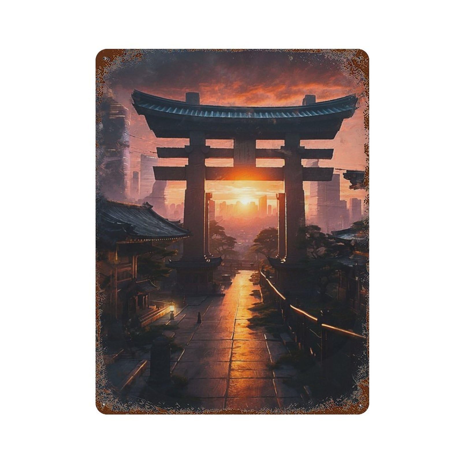 Pagoda in The Forest Rusty Metal Tin Sign 15.7"x11.8", for Shed, Workshop And Garage Wall Decor, Shabby Chic Decor