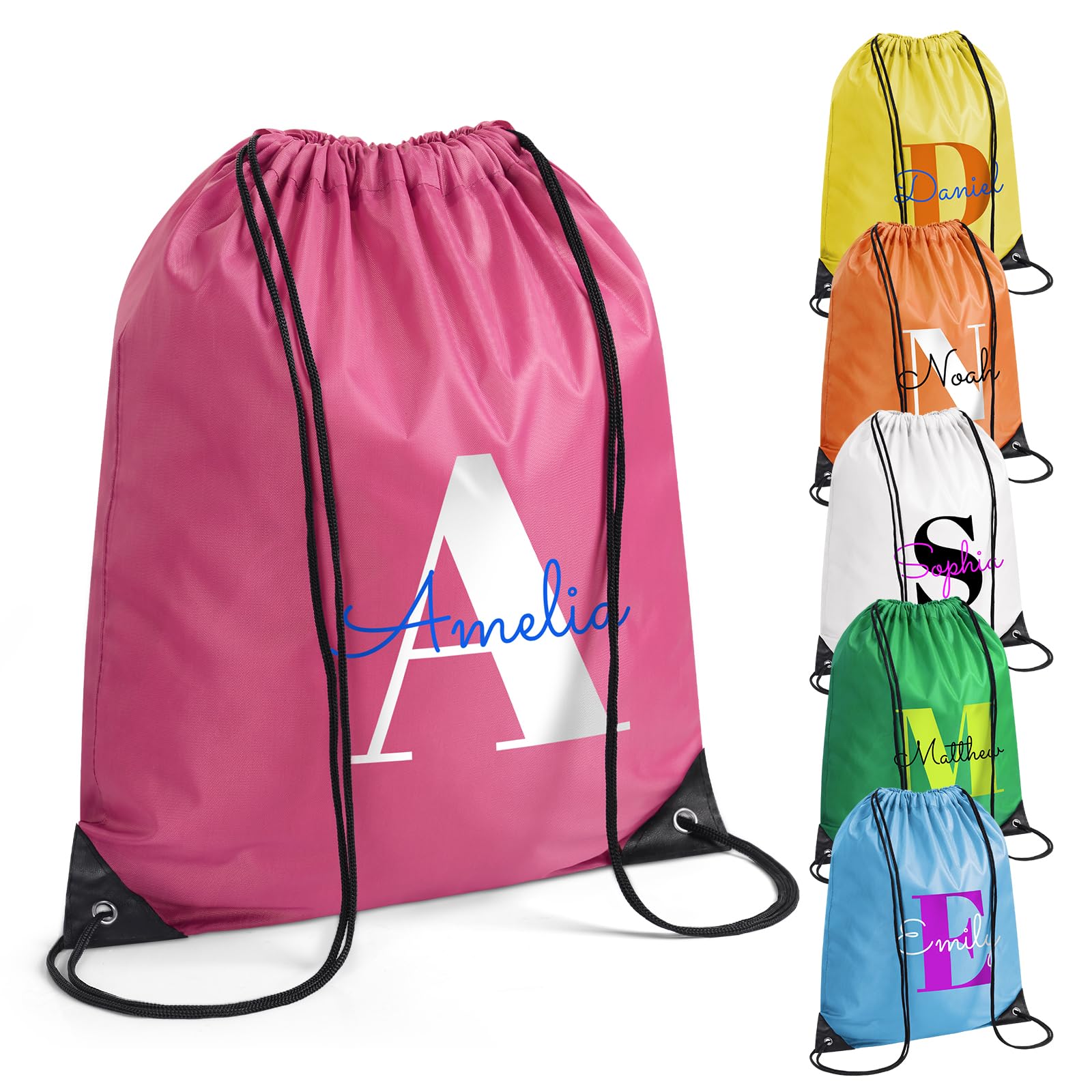 Fyore Custom Drawstring Backpacks, Bulk Personalized Drawstring Sports Bags with Your Initials Name for Gym Beach Climb Trips Party Events-