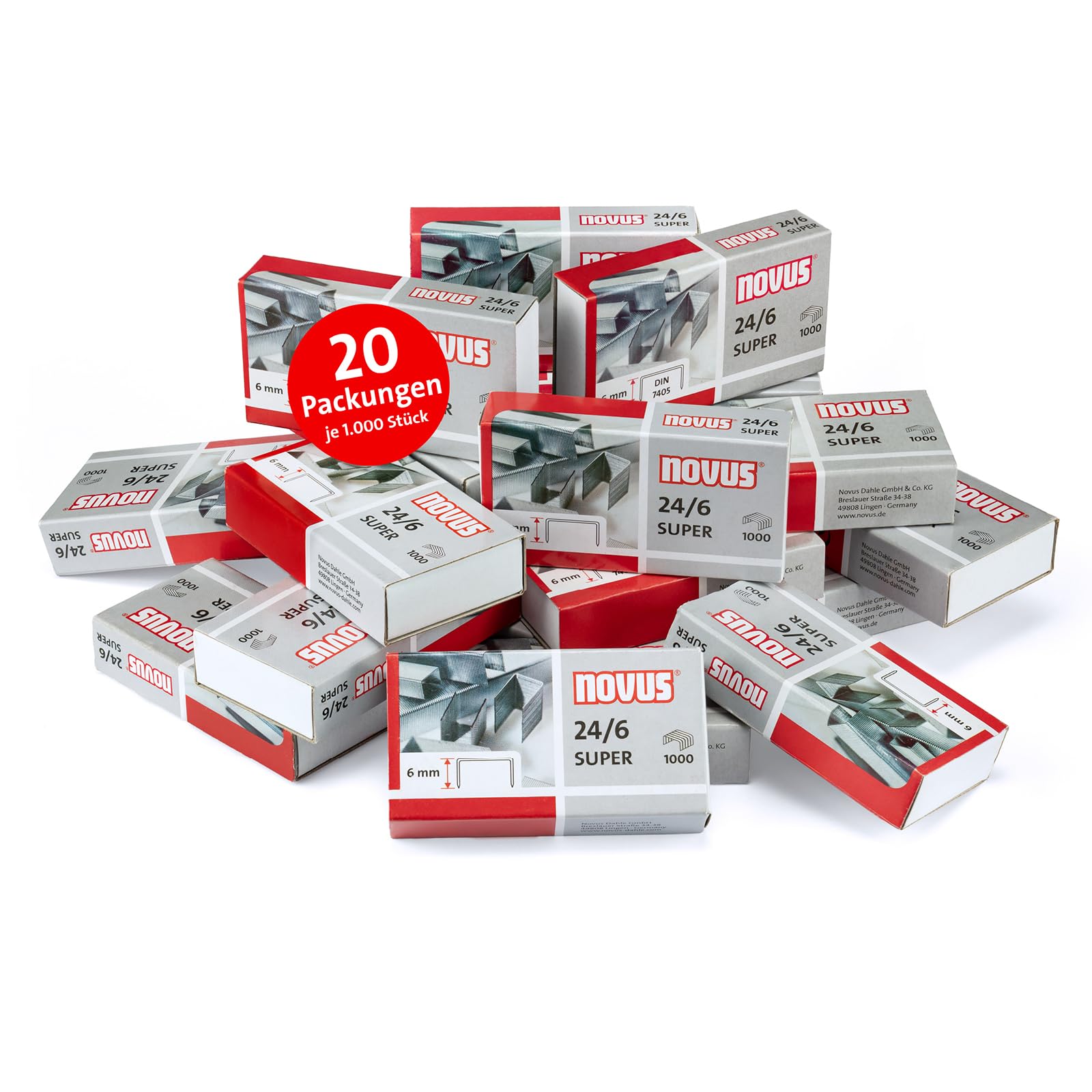Novus Staples 24/6 DIN SUPER - Staples for Office Staplers and Staplers, 20,000 Pieces in 20 Packs of 1,000