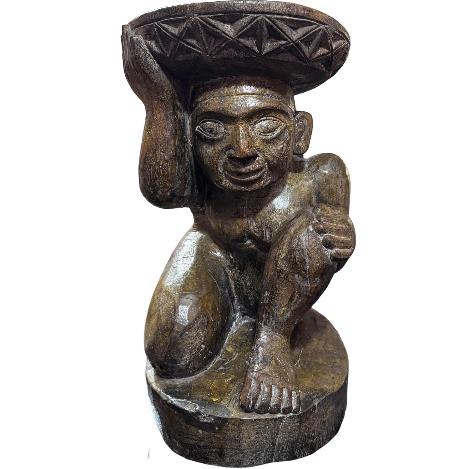 G - Creations : Hand-Carved from Single Wooden African Tribal Decorative Stool, Traditional Folk Art Sculpture, Dark Brown-image-36