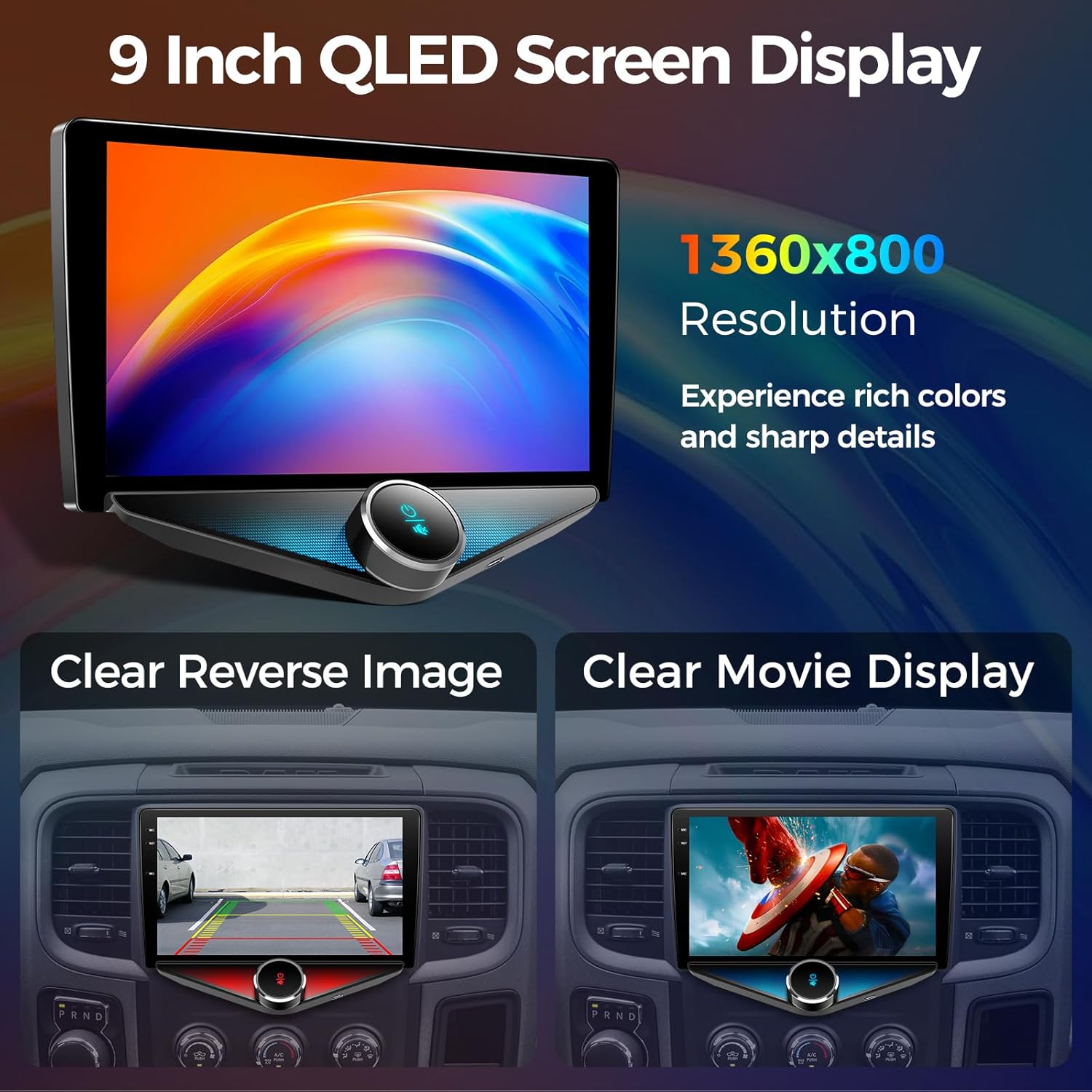 Car Stereo for Dodge RAM 1500 2500 3500 2013 2014 2015 2016 2017 2018 with Wireless CarPlay and Android Auto, 9'' QLED Android 14 Car Radio, 3G Ram 32G ROM(Only fit Manual AC)