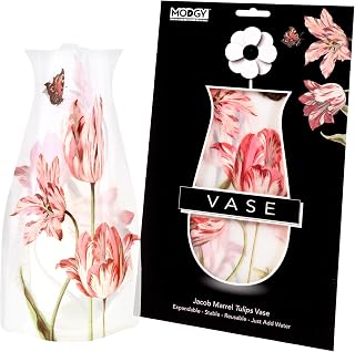 MODGY Expandable Flower Vase, Plastic Decorative Modern Foldable Printed Vases for Centerpieces for Wedding, Dining Table, Home Decor, Living Room, Bathroom, Jacob Marrell Tulips