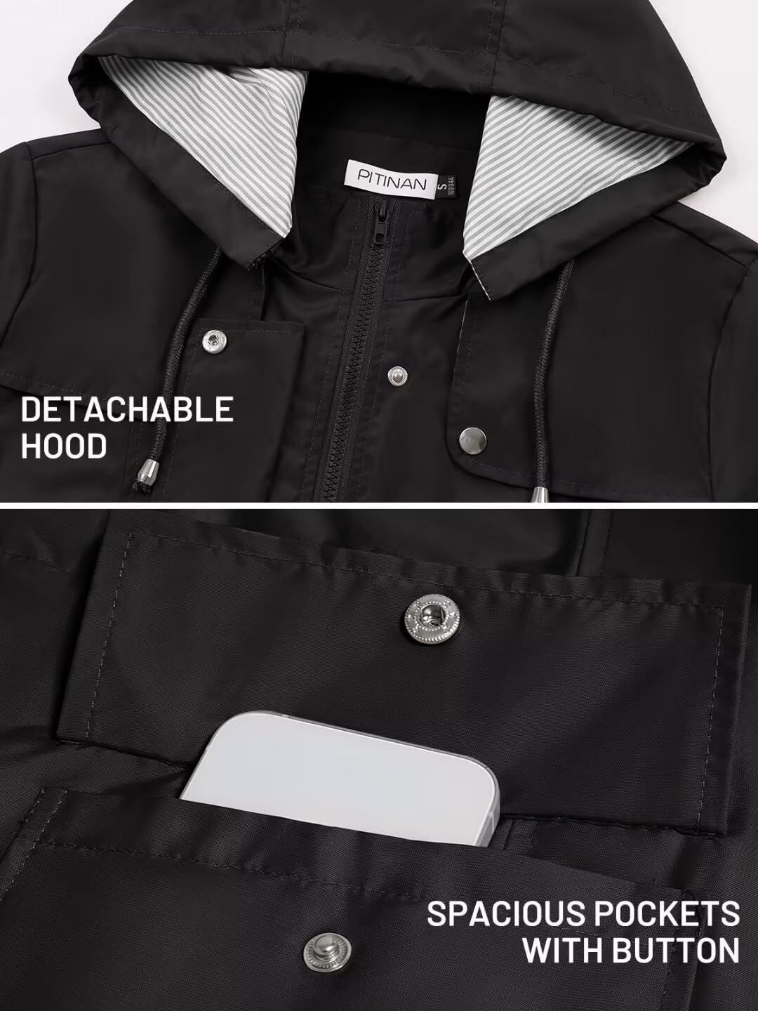 PITINAN Waterproof Rain Jacket for Women, Hooded - Image 4