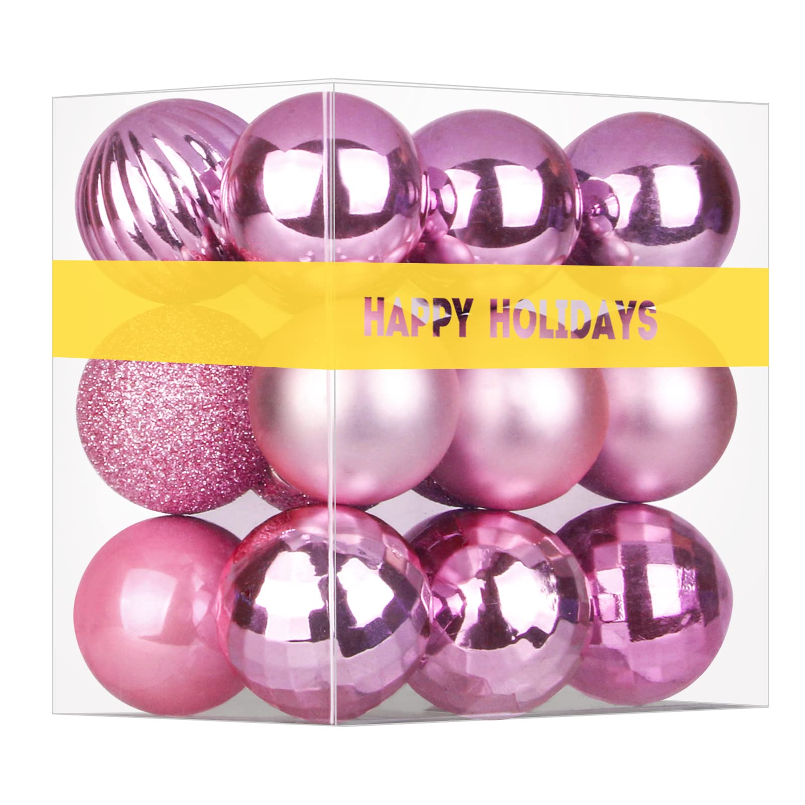 Bubblegun Lot de 18 Grandes Boules de Noël incassables à Suspendre pour Anniversaire, Halloween, Vacances, Mariage (Rose, 8 cm)