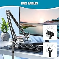 Vista 4 de BILIONE Soporte de micrófono con base ponderada, soporte de micrófono de piso con brazo de boom y bandeja de accesorios para micrófono, soporte