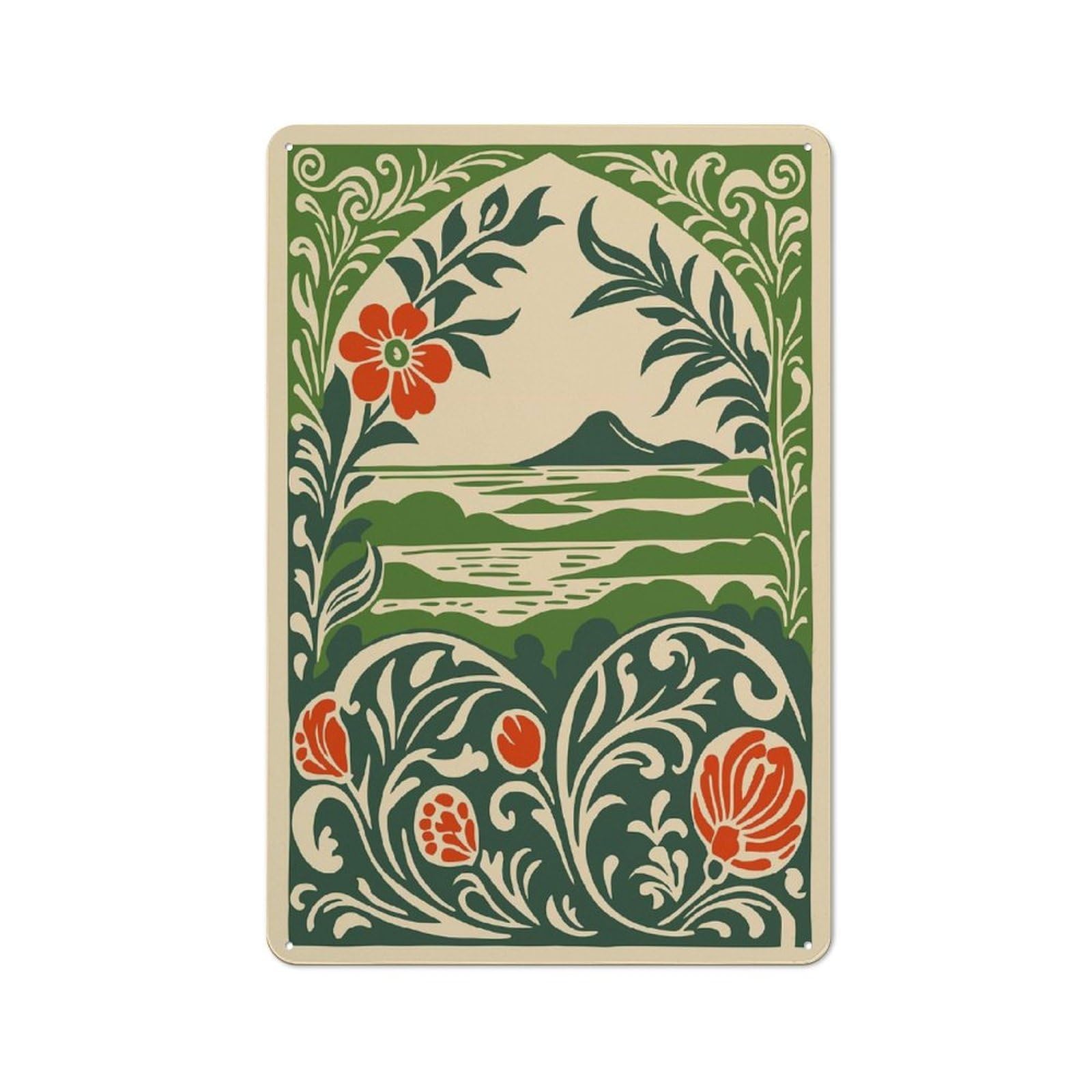 Junmoney Style-9 Floral Landscape Art Nouveau Illustration Rustic Metal Plaque 30X20cm For Café Or Restaurant, Wall Decor For People Reorganising Café And Restaurant