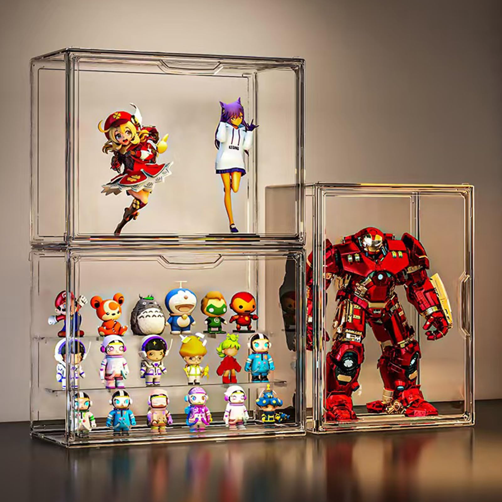 MADEHAY Transparente Acryl Boxen Staubdichte Aufbewahrung Vitrine Schaukasten für Sammlerstücke Action-Figuren Miniaturfiguren Lagerung Selbstmontage mit 3 Schicht (1, 36x17x27cm) Spielzeug