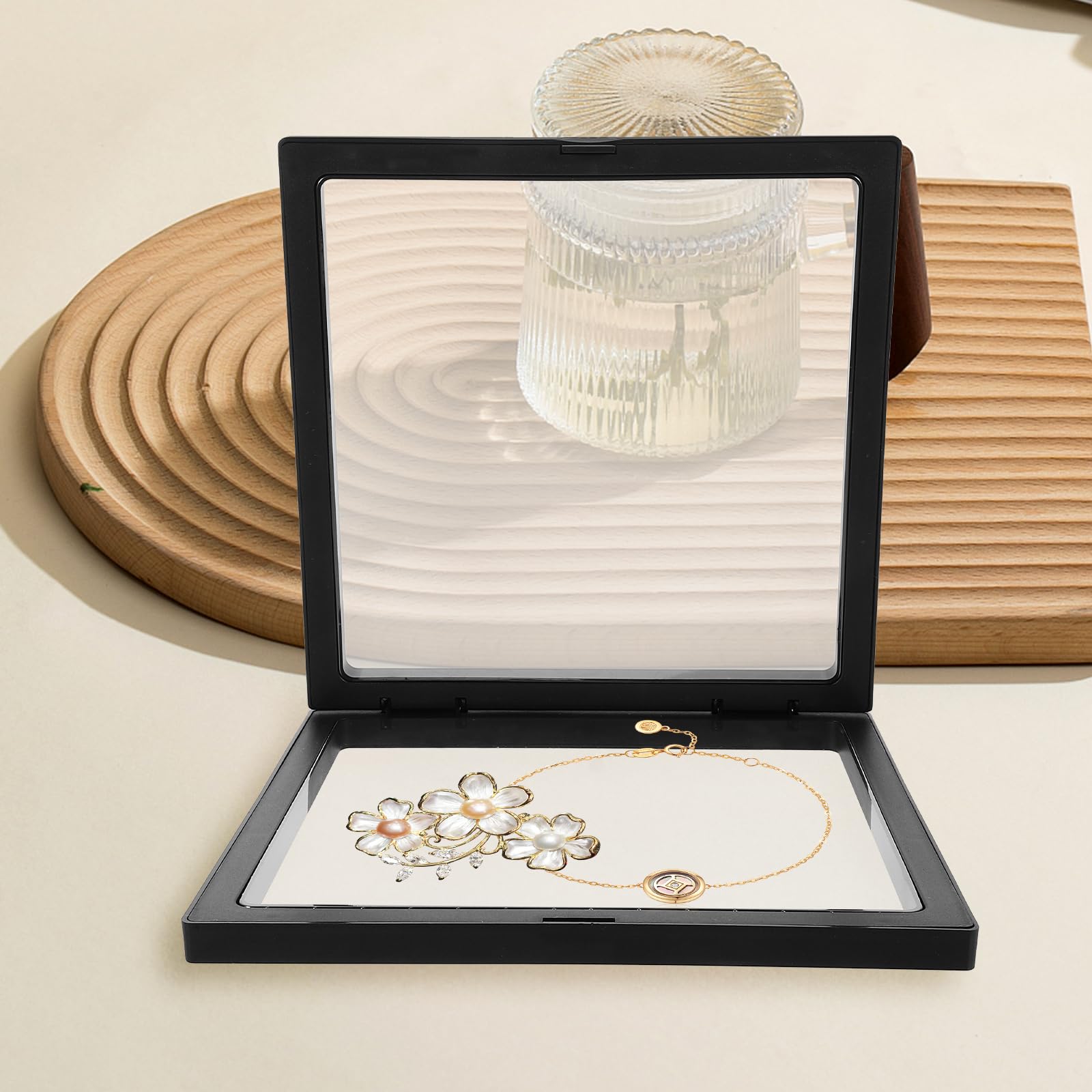 Floating Display Case 3D Suspension Jewelry Frame with Transparent Pe Film Square Display Stand for Rings and Earrings 7.09X7.09X0.79 Inches 4 Pack - Image 3