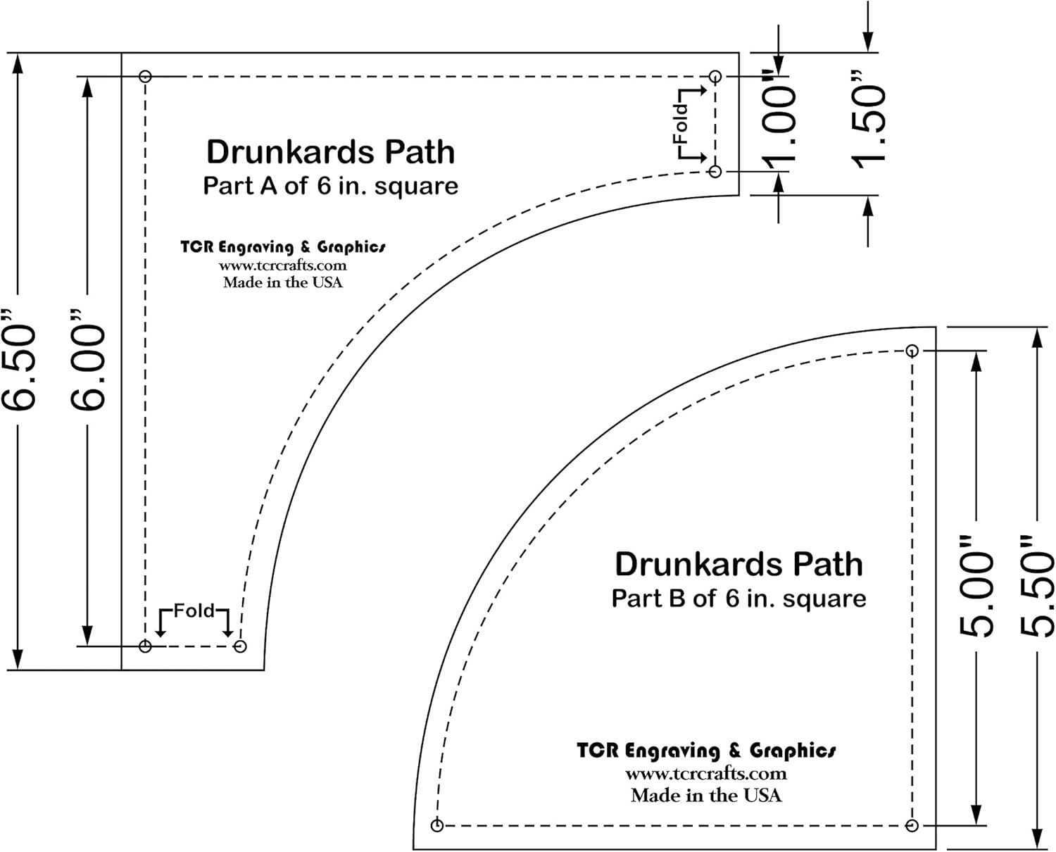 Drunkards Path Quilting Template-6 Inch-1/8 Inch Acrylic