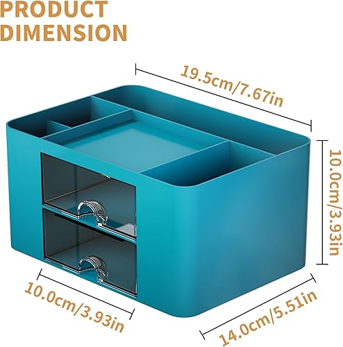 Miniatura 4 de Marbrasse Organizador de bolígrafos con 2 cajones, soporte multifuncional para escritorio, organizadores de escritorio y accesorios con 5