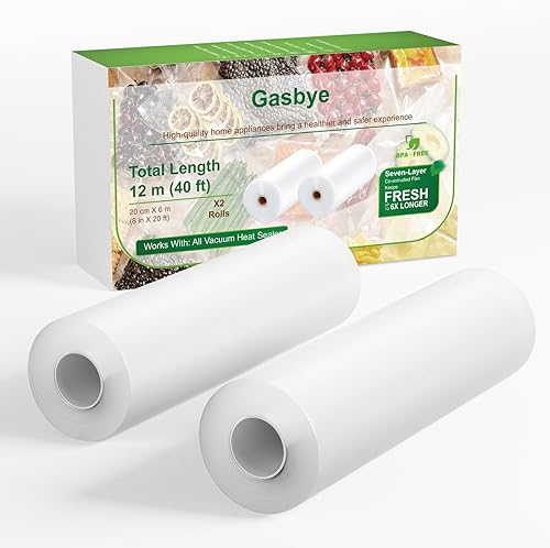 Bolsas selladoras al vacío, paquete de 2 bolsas de rollos de 8 x 20 pies, sin BPA, grado comercial, tamaño personalizado duradero para