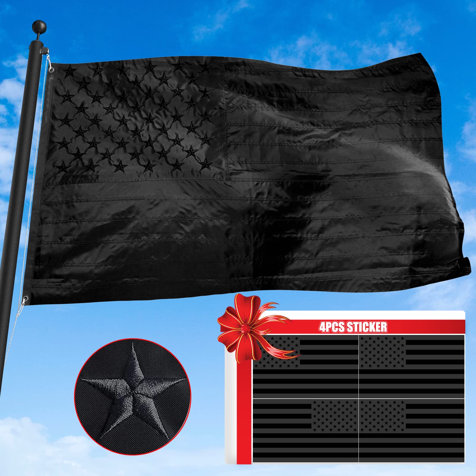 Buy Black American Flags, 3x5 Ft Heavy Duty 300D Nylon Black Flag with