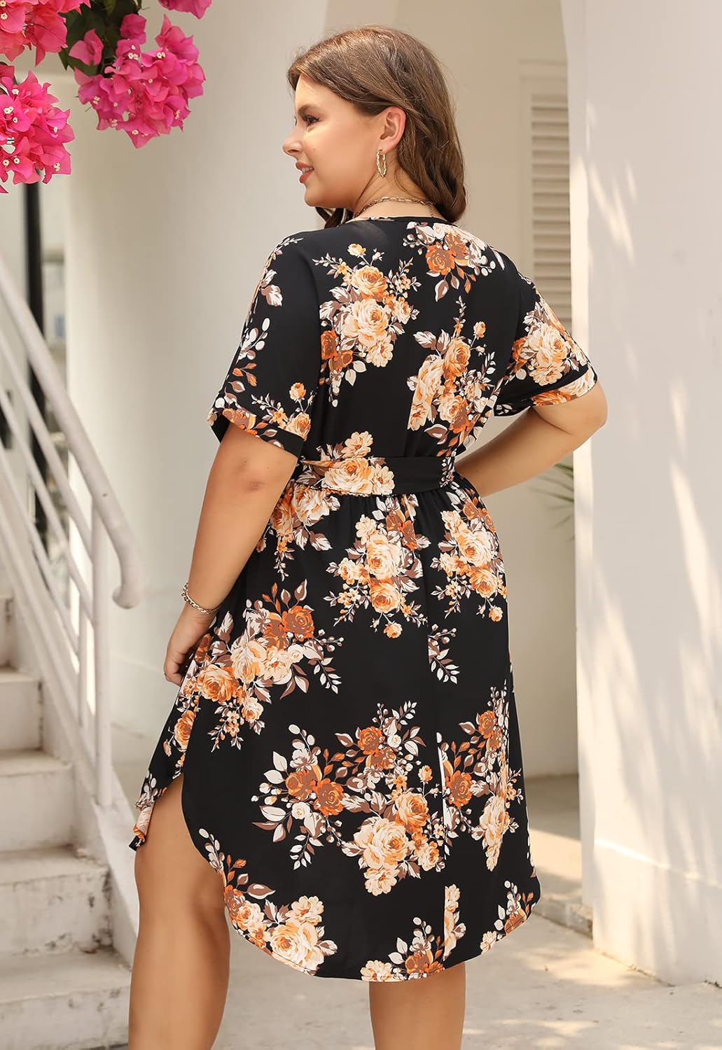 Nemidor Plus Size Casual Dresses for Curvy Women Summer Boho Floral Print Swing Midi Dress with Pockets 14-26 - Image 5