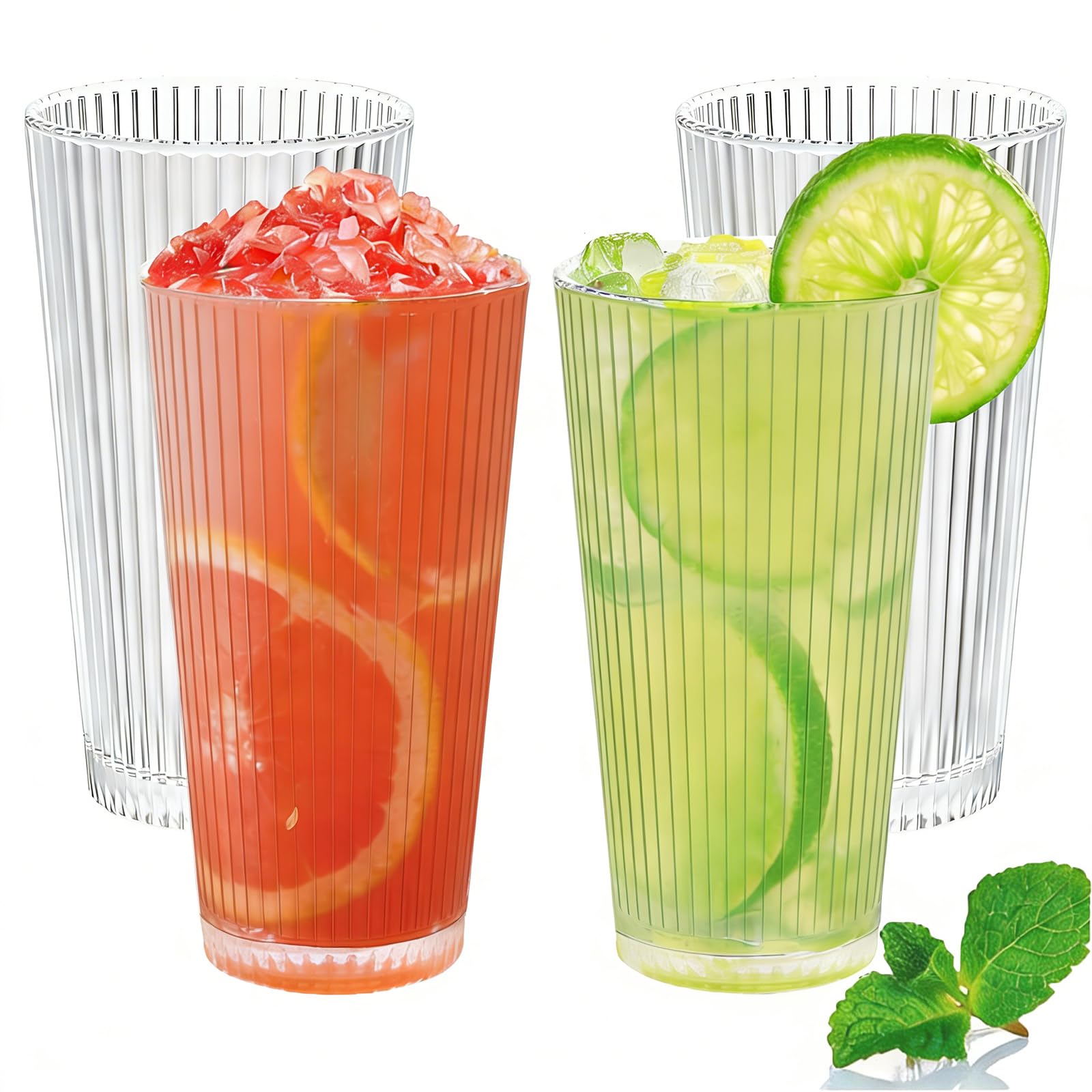 600ml Plastic Tumblers, Large Capacity Water Cups Acrylic Drinking Glasses Tumblers, 20 Oz Unbreakable Picnic Drinkware, Stackable Glassware Cocktail Glasses for Beach Party Beer, Tea, Juice, 4 Pcs