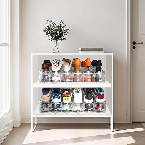 Miniatura 2 de Organizador de ranuras para zapatos, 12 unidades ajustables de doble capa, soporte de almacenamiento con 50% de ahorro de espacio, transparente