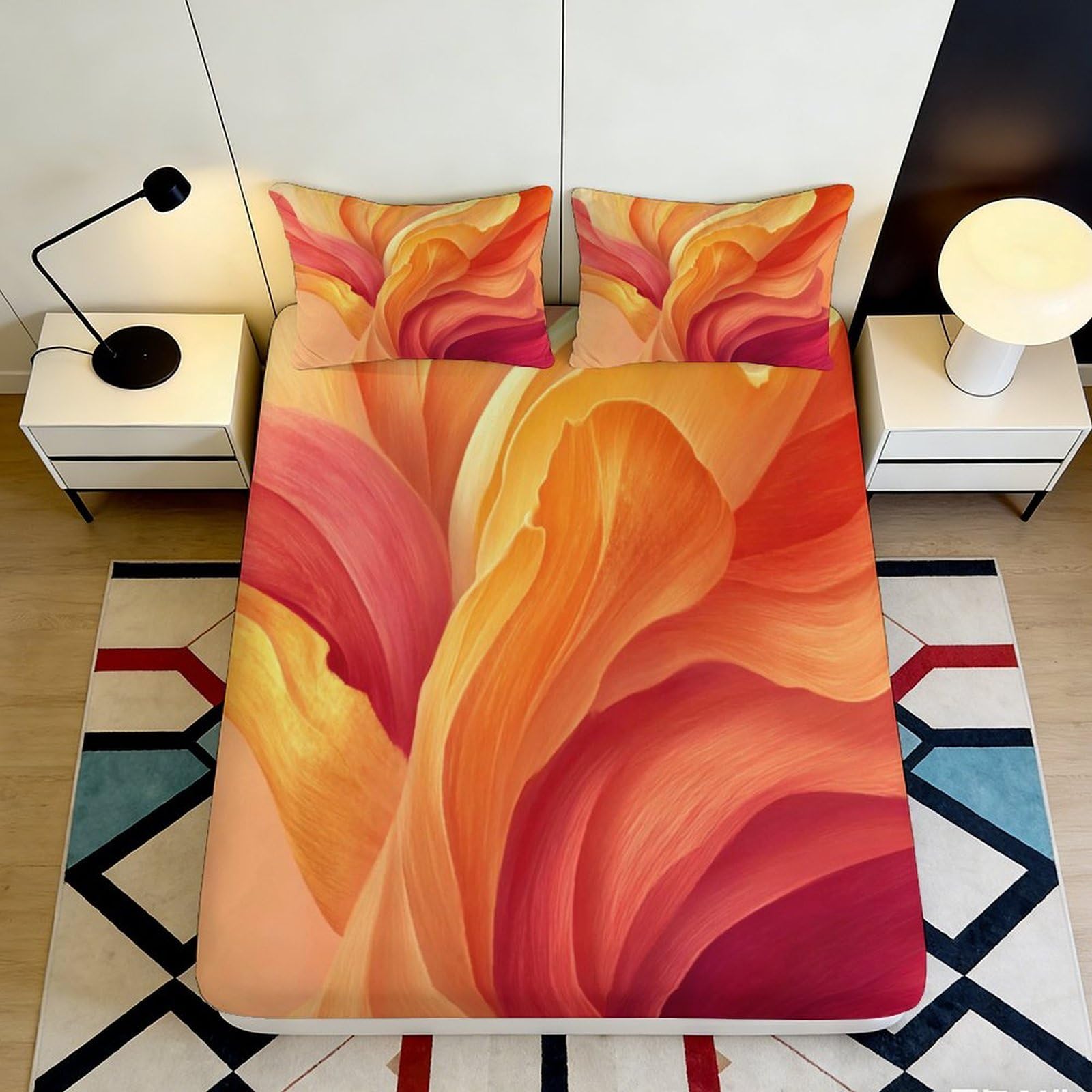 Abstract Gradient 3D Printed Fitted Sheet Microfiber Deep Pocket Bedroom Bedding Gradient Mattress Fitted Cover Non-Slip Washable 160x200x25cm