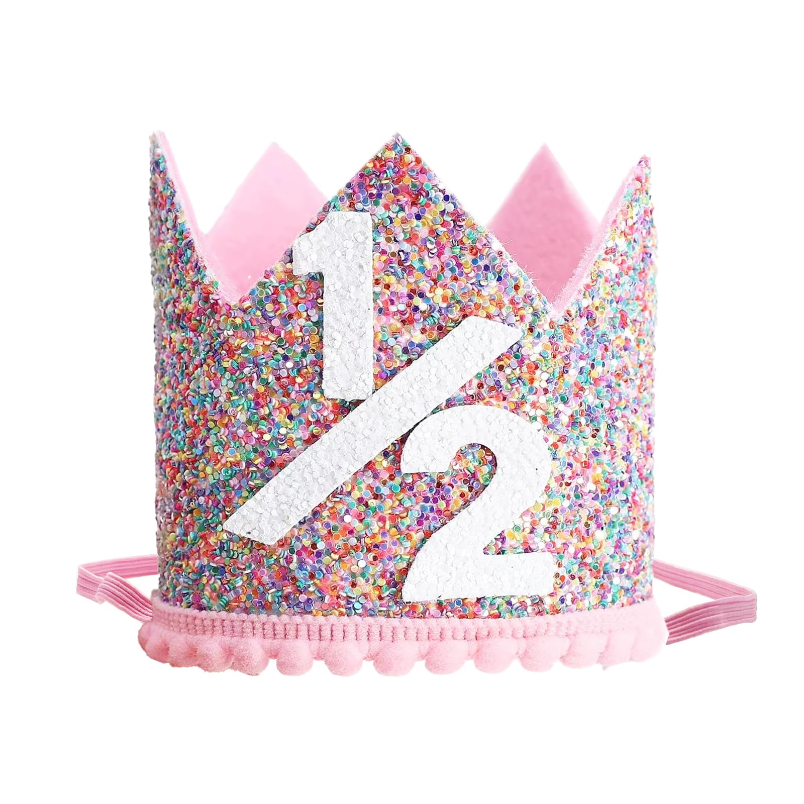 QIUJALE Rainbow Birthday Crown Hat for Girls, Glitter Pink Hat Crown for 1/2 1 2 Years Old Party Supplies Decorations