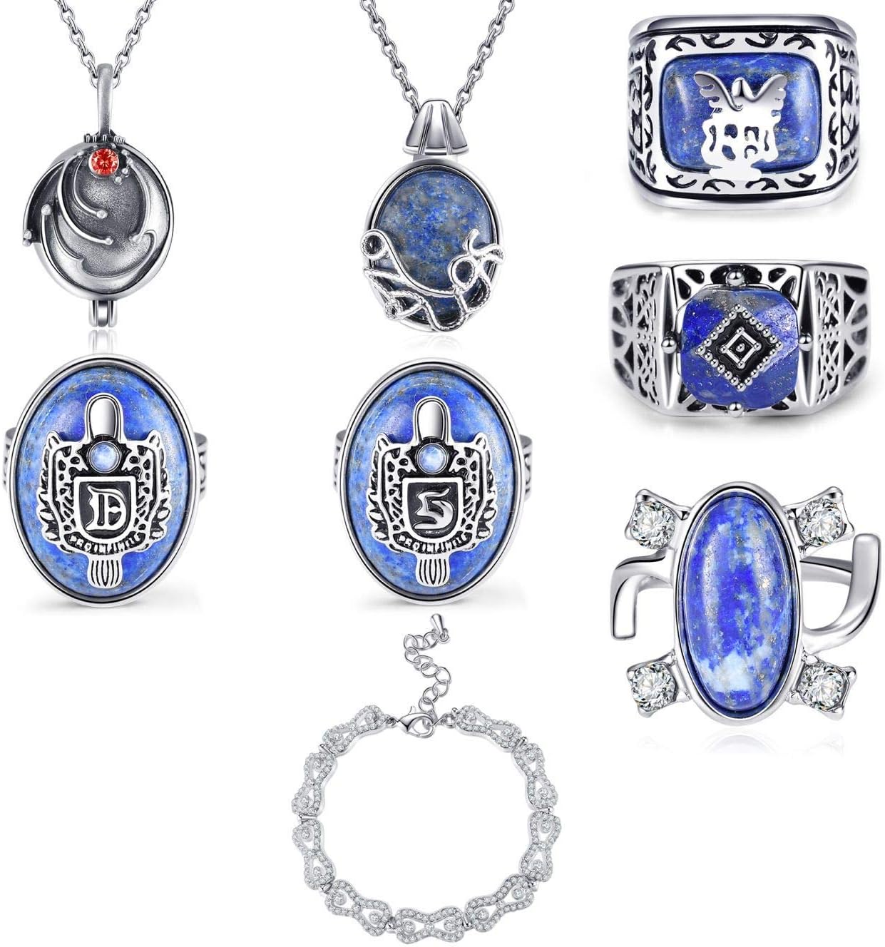 PRINCESS CUTENESS STOREDeluxe 8 Piece Prop Replica Jewelry Set - Natural Lapis Stone