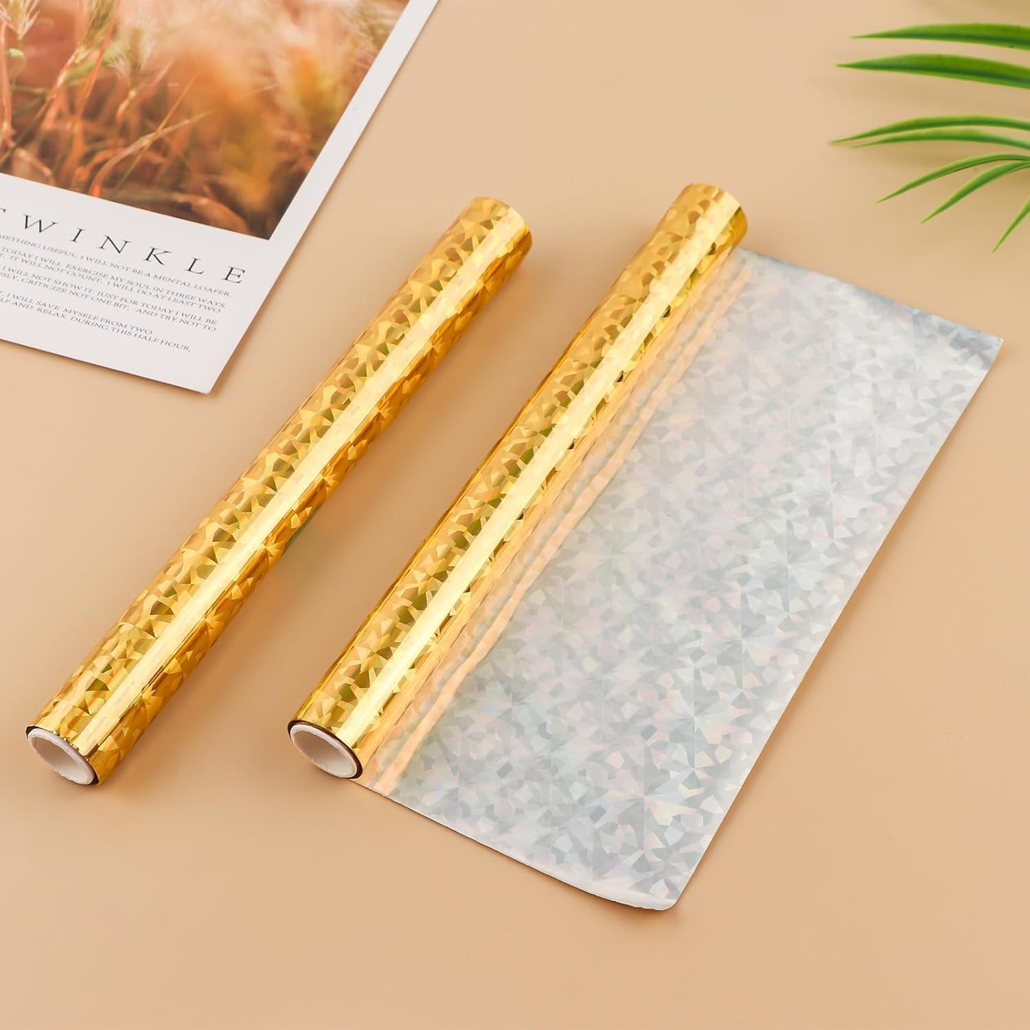 Briartw 2 Rolls Toner Reactive Foil by Laser Printer and Laminator,7.6inch x 16.4ft Golden Gemstone Transfer Foil Paper for DIY Paper Craft Embossing Scrapbooking Cards Making