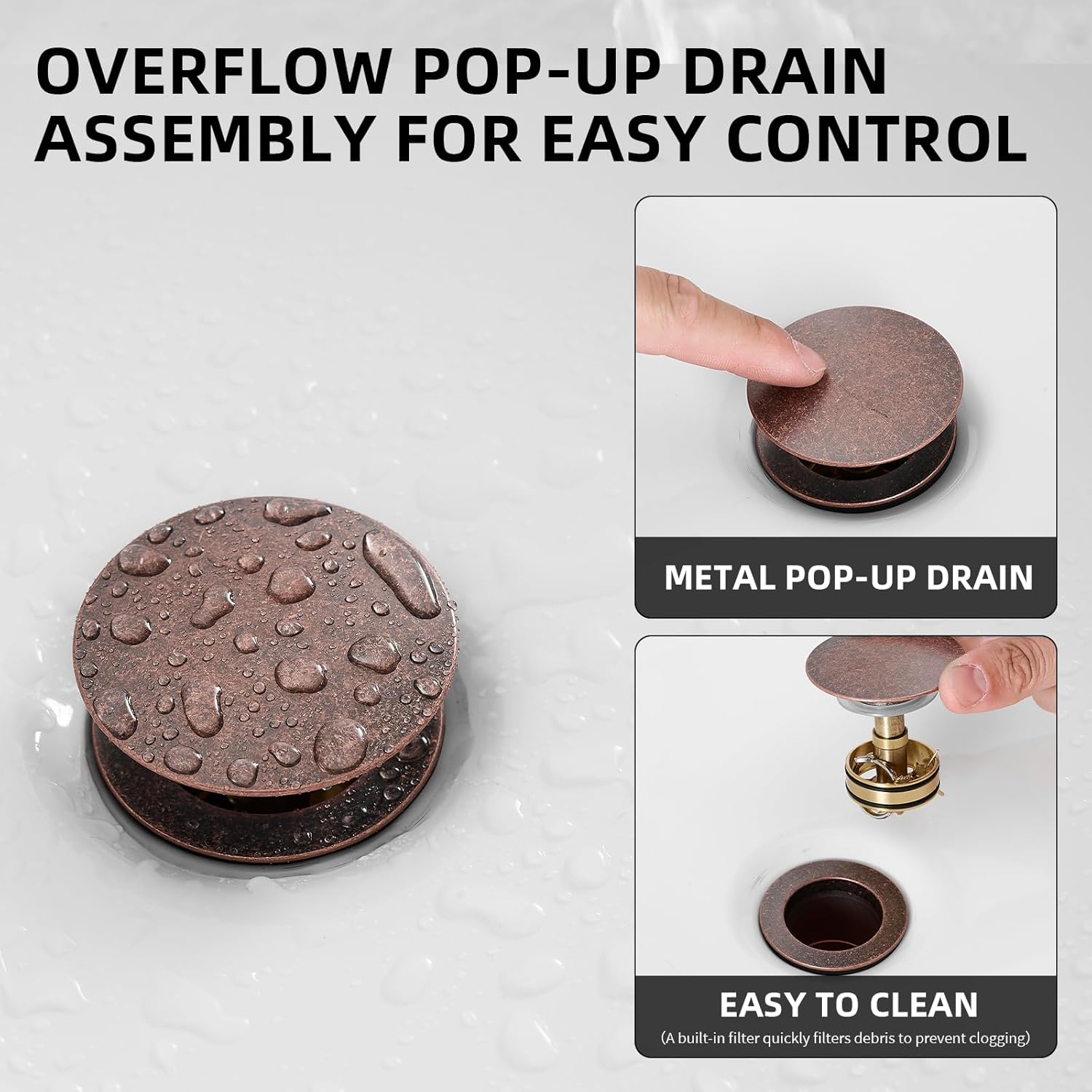 Bathroom Sink Faucet Waterfall Bath Faucets & Parts with Pop Up Drain Stopper Copper Farmhouse Antique Vanity Single Handle Single Hole Commercial Rustic Supply Lines Hose by Bathfinesse - Image 5