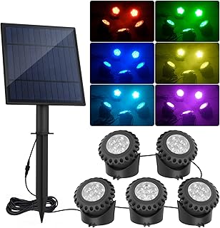 T-SUN Solar Pond Light, Super Bright LED Underwater Color Changing Solar Lights RGB Submersible Fountain Lights IP68 Waterproof Fish Tank Light for Aquarium Garden Pool Fountain Pond 5 in 1