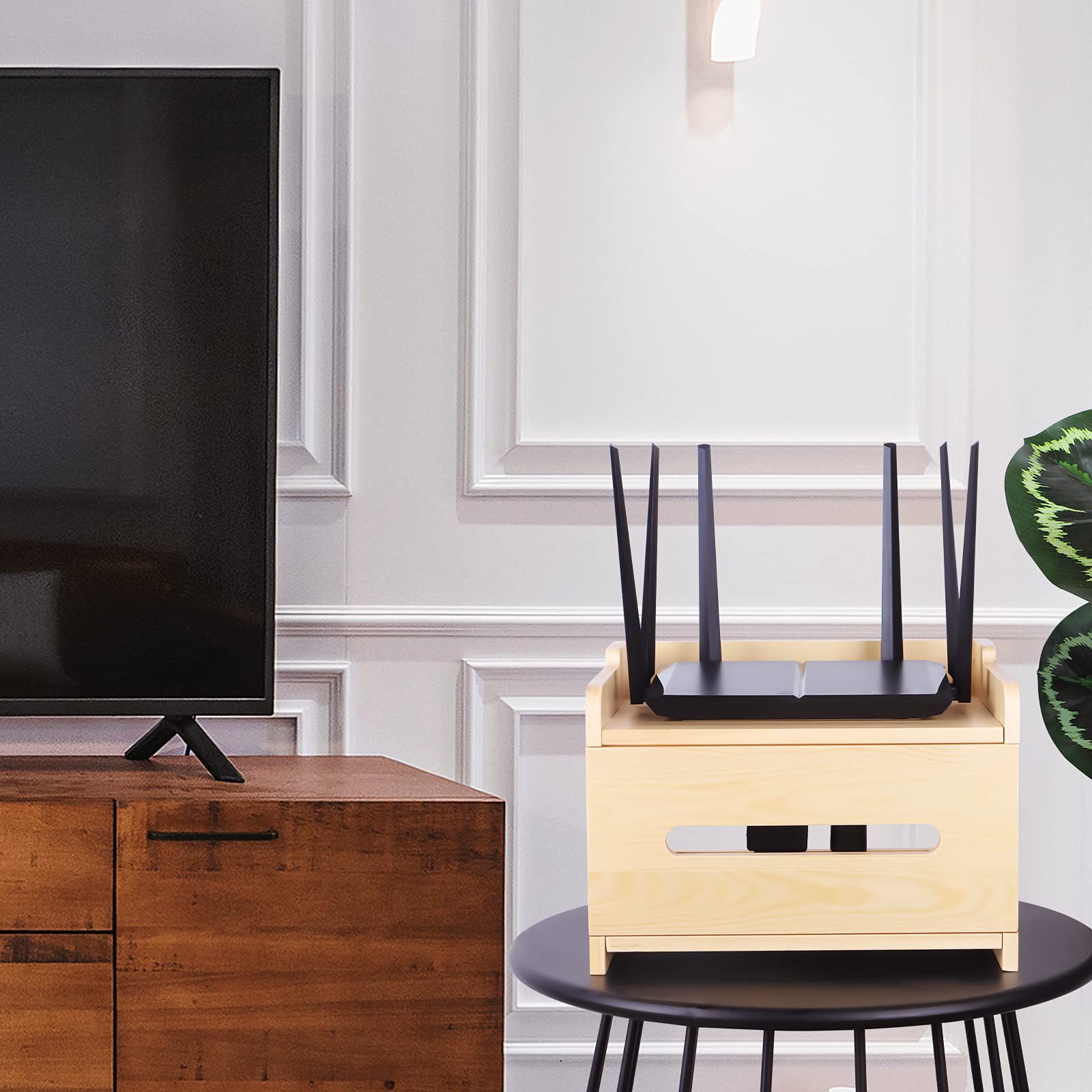 BEARUT Wooden Wireless WiFi Router Storage Box Modem Router Cover Wood