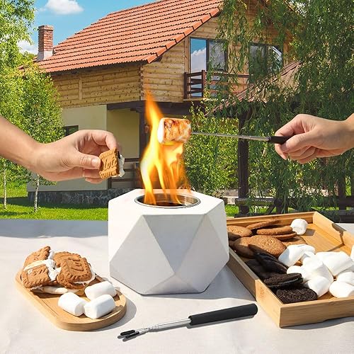 Miniatura 3 de OneNY Hoguera de hormigón para interiores, fogata portátil de mesa, mini mesa para fogata al aire libre, chimenea de hormigón personal, cuenco para