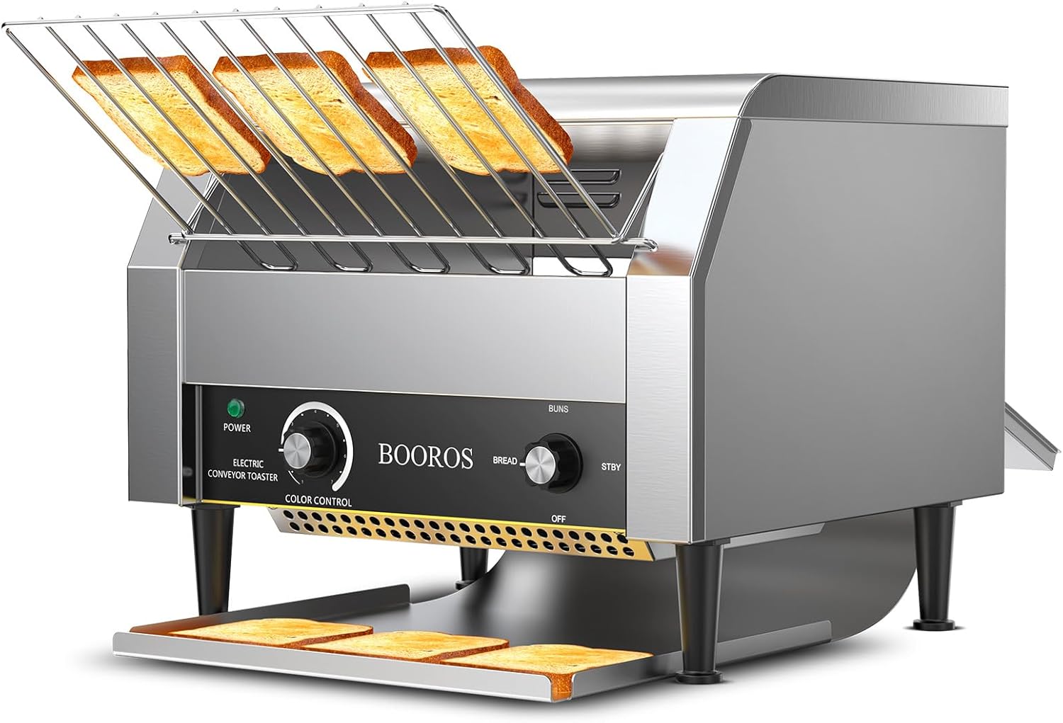 BOOROS Commercial Conveyor Toaster 450 Slices/Hour 2640W Heavy Duty Stainless Steel Commercial Toaster Seven Speed Rotating Toasters Machine for Bagels Buns Bread in Restaurants,Bakeries,Cafes,110V