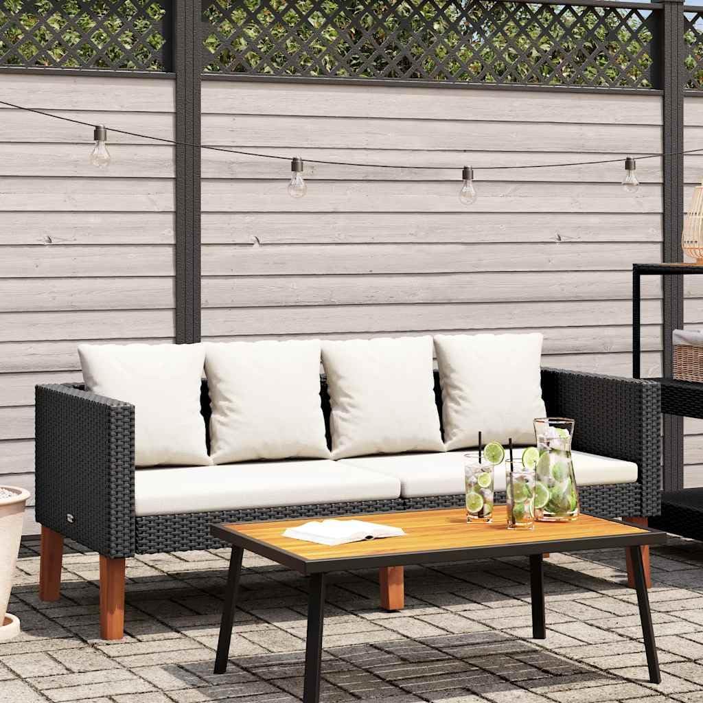 2-Seater Garden Sofa, Outdoor Patio Wicker Rattan Loveseat with Cushions, Weather Resistant Modern Furniture for Backyard, Balcony, Deck, Black